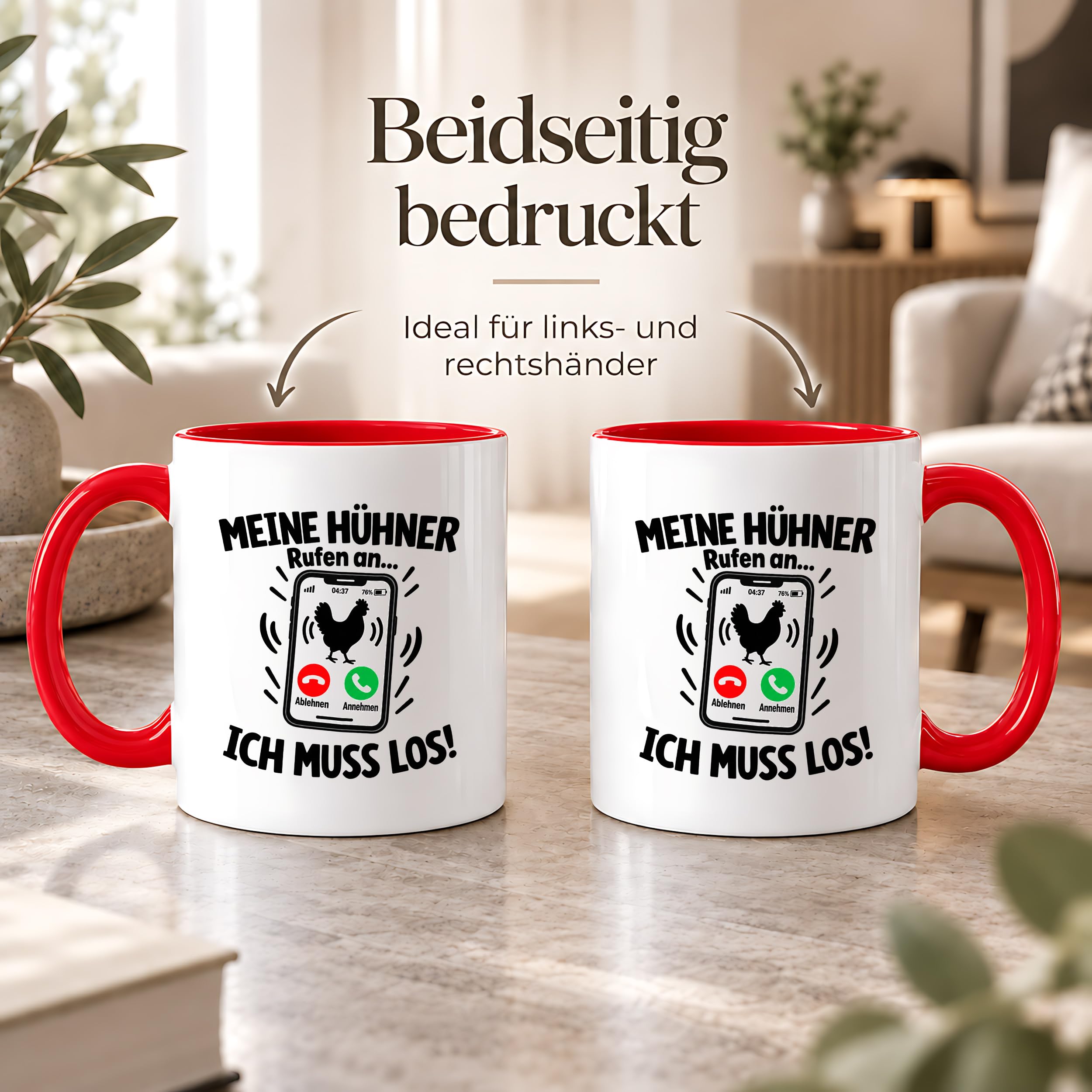Herzbotschaft Kaffeetasse Meine Hühner rufen an ich muss los Tasse Geschenk