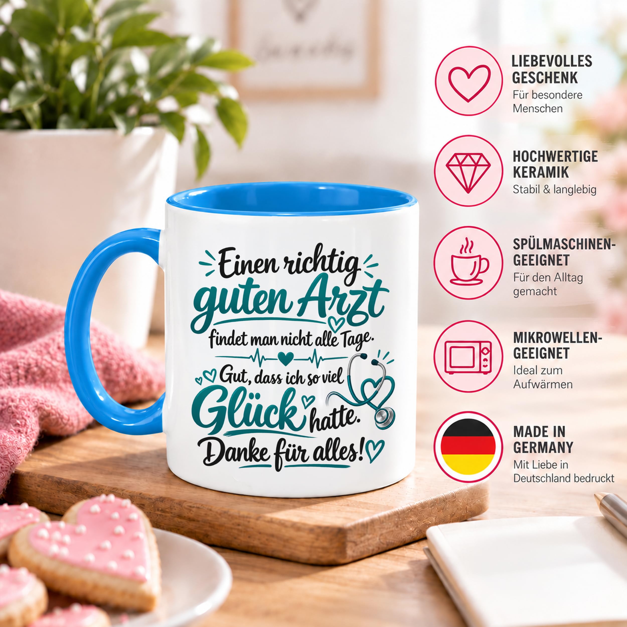 Herzbotschaft Tasse Kaffeetasse für Ärzte - Danke Geschenk für guten Arzt