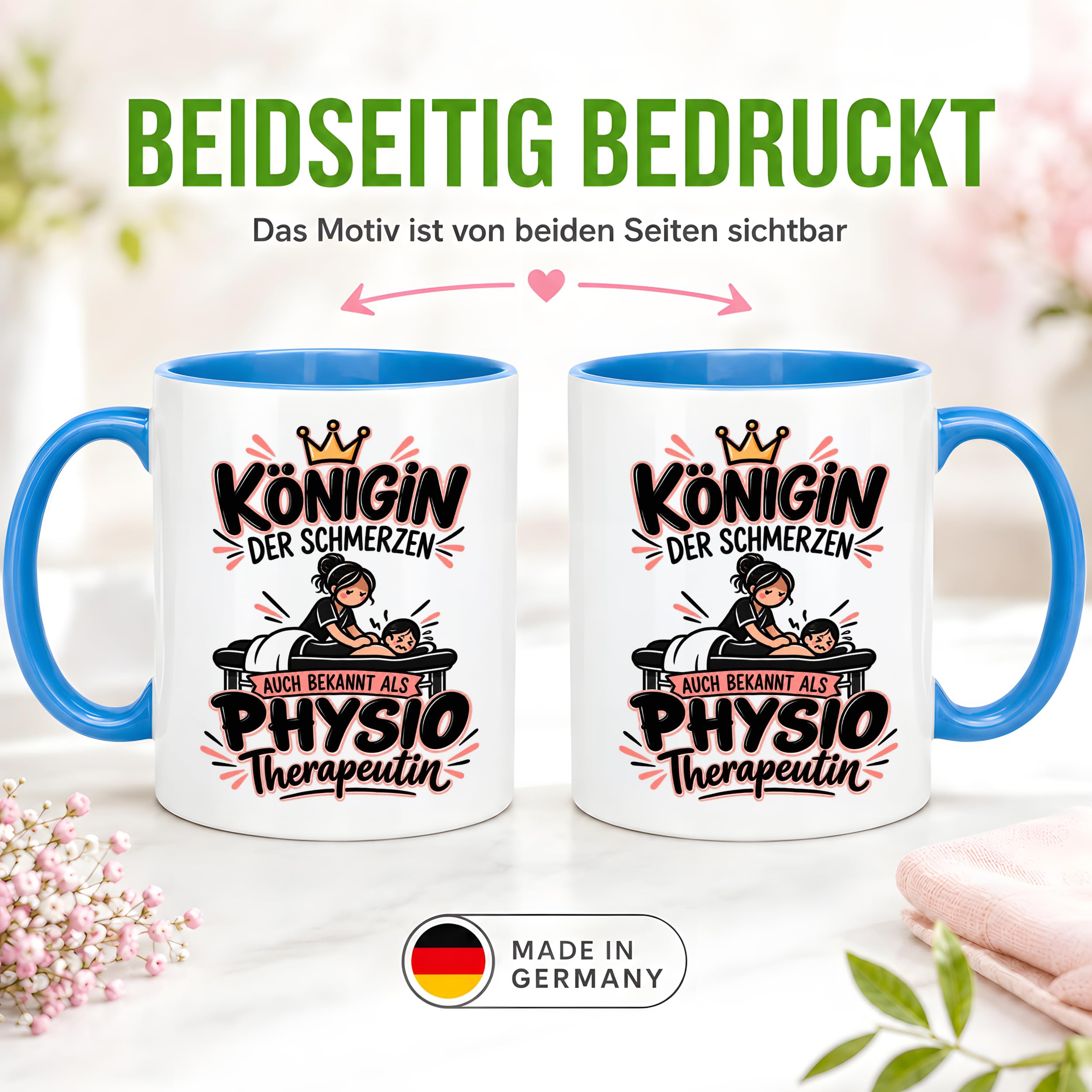 Herzbotschaft Tasse Physiotherapeutin Königin der Schmerzen Kaffeetasse