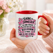 Herzbotschaft Tasse Geschenk Beste Schwester Kaffeetasse Geschwister