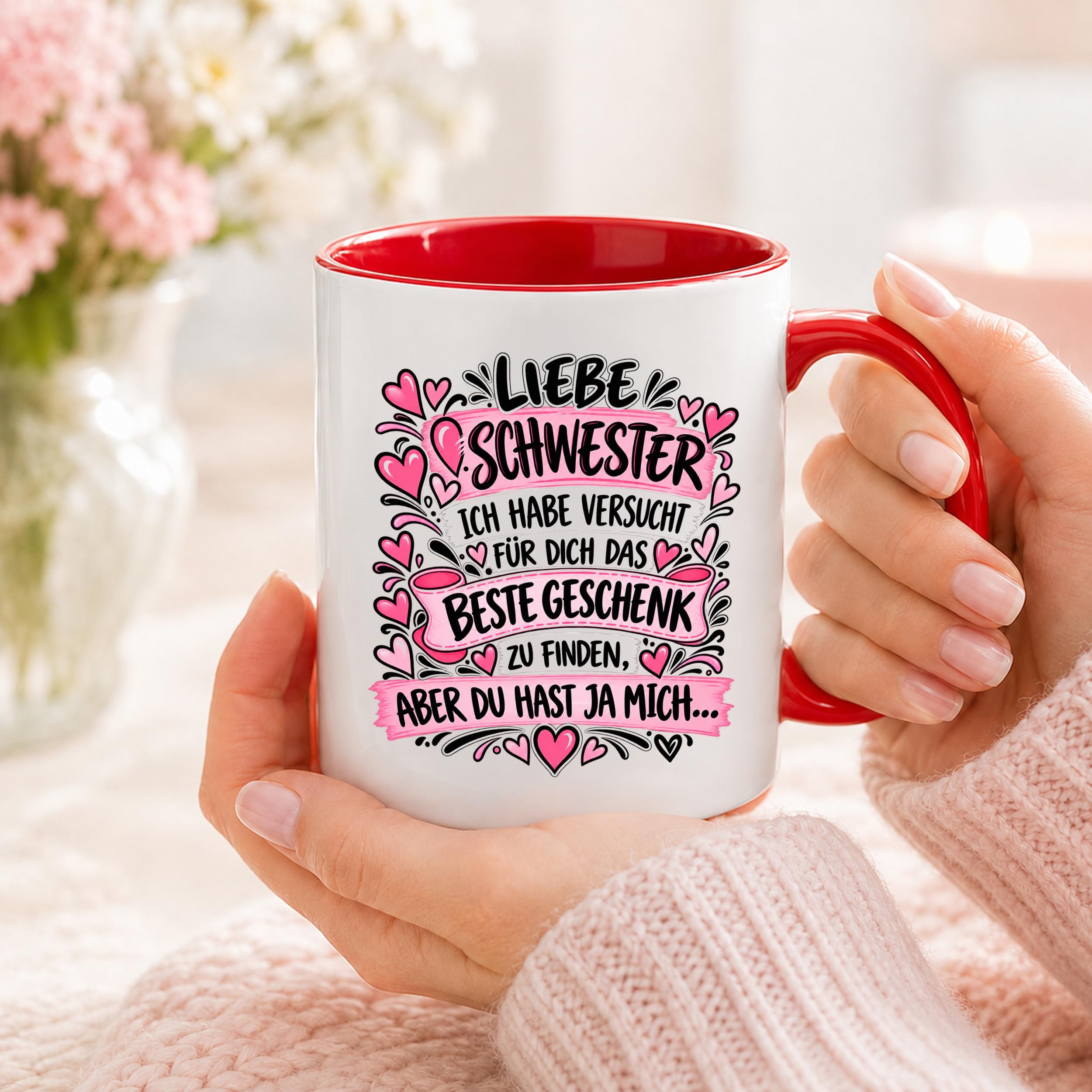 Herzbotschaft Tasse Geschenk Beste Schwester Kaffeetasse Geschwister