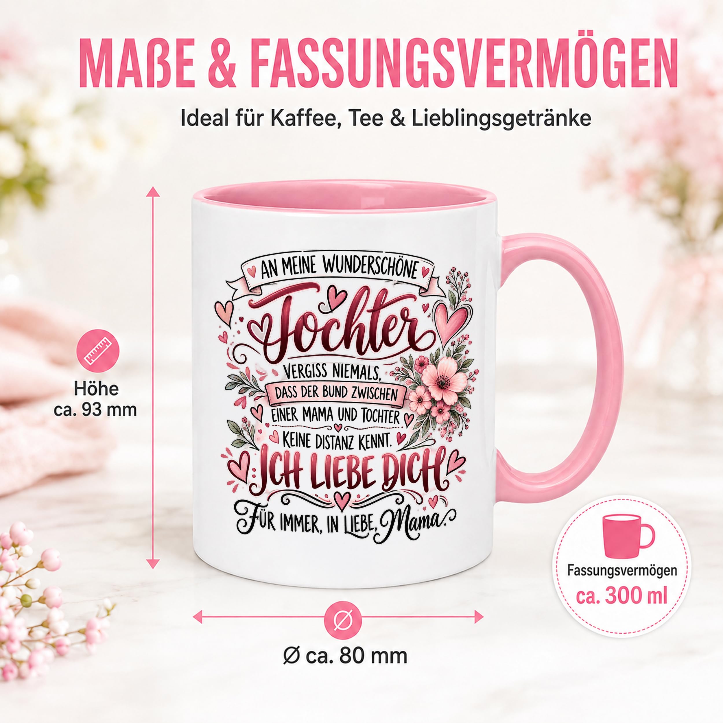 Herzbotschaft Tochter Tasse Geschenk von Mama Kaffeetasse hübsche Tochter