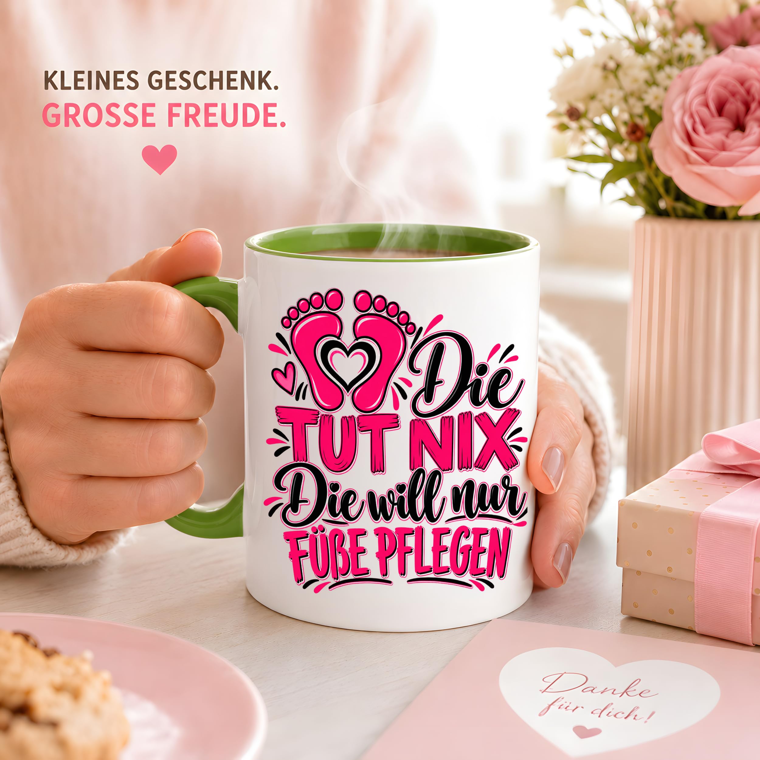 Herzbotschaft Tasse Fußpflege Kaffeetasse für Podologin mit lustigem Spruch