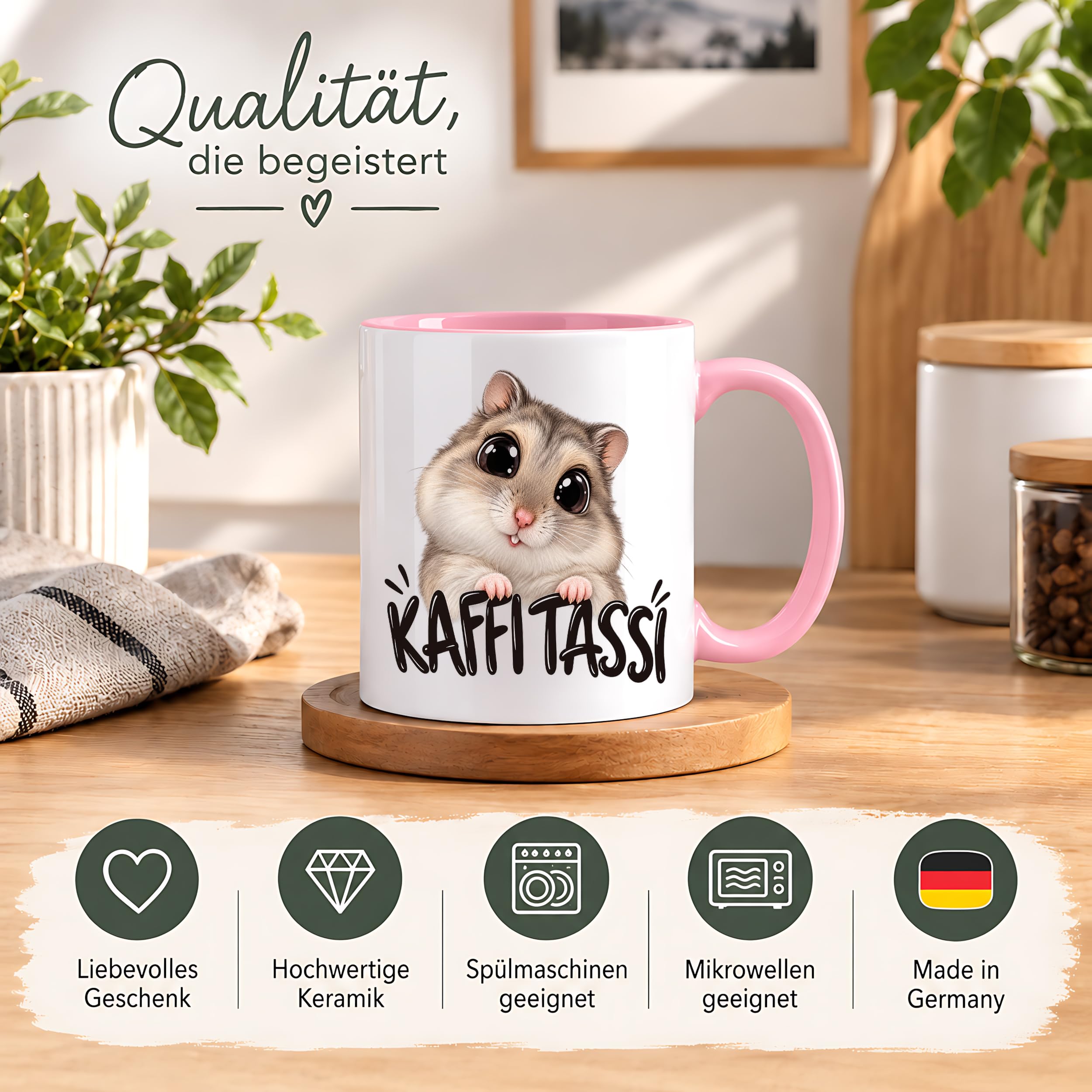 Herzbotschaft Kaffeetasse für Hamster Fans mit lustigem Spruch Kaffi Tassi