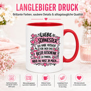 Herzbotschaft Tasse Geschenk Beste Schwester Kaffeetasse Geschwister