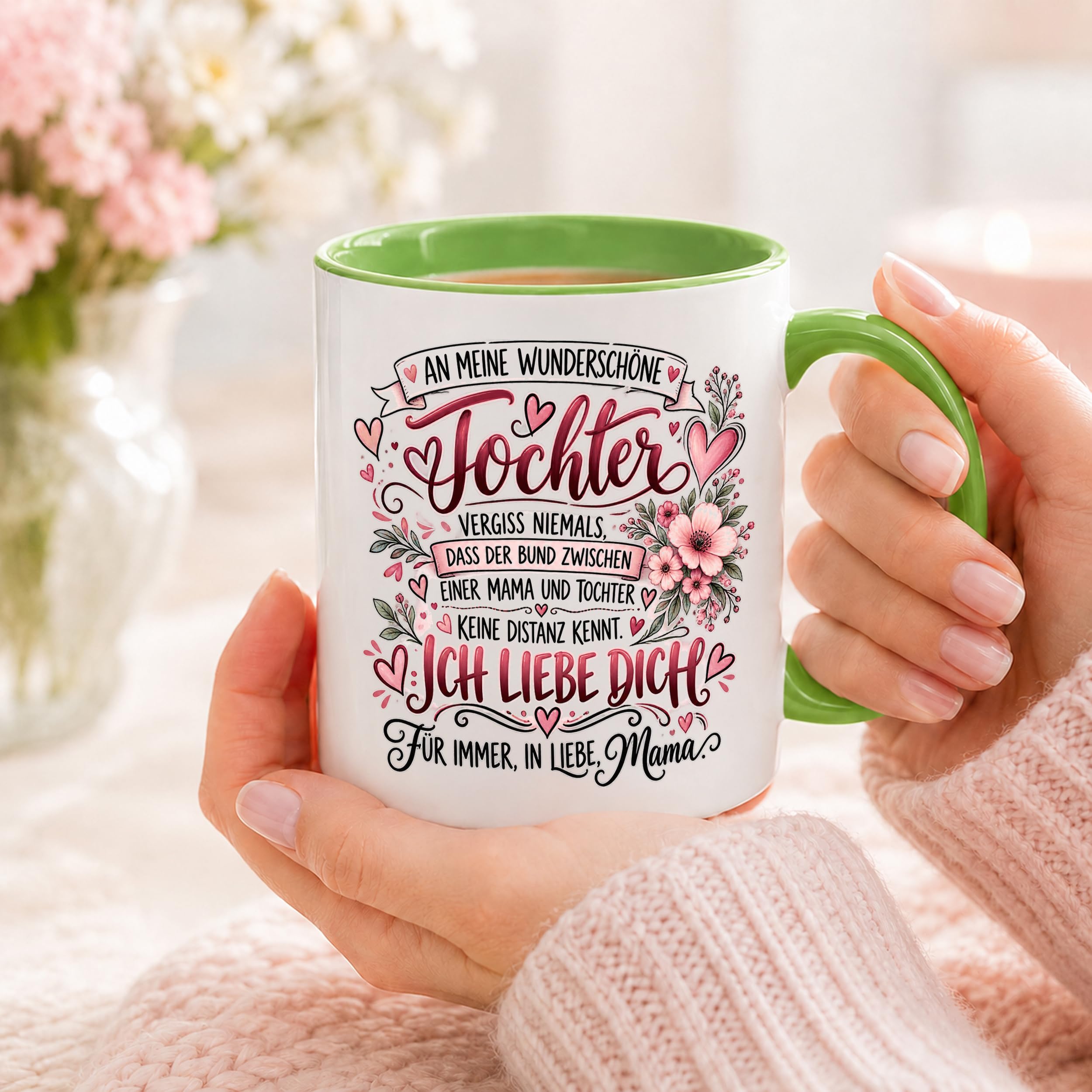 Herzbotschaft Tochter Tasse Geschenk von Mama Kaffeetasse hübsche Tochter