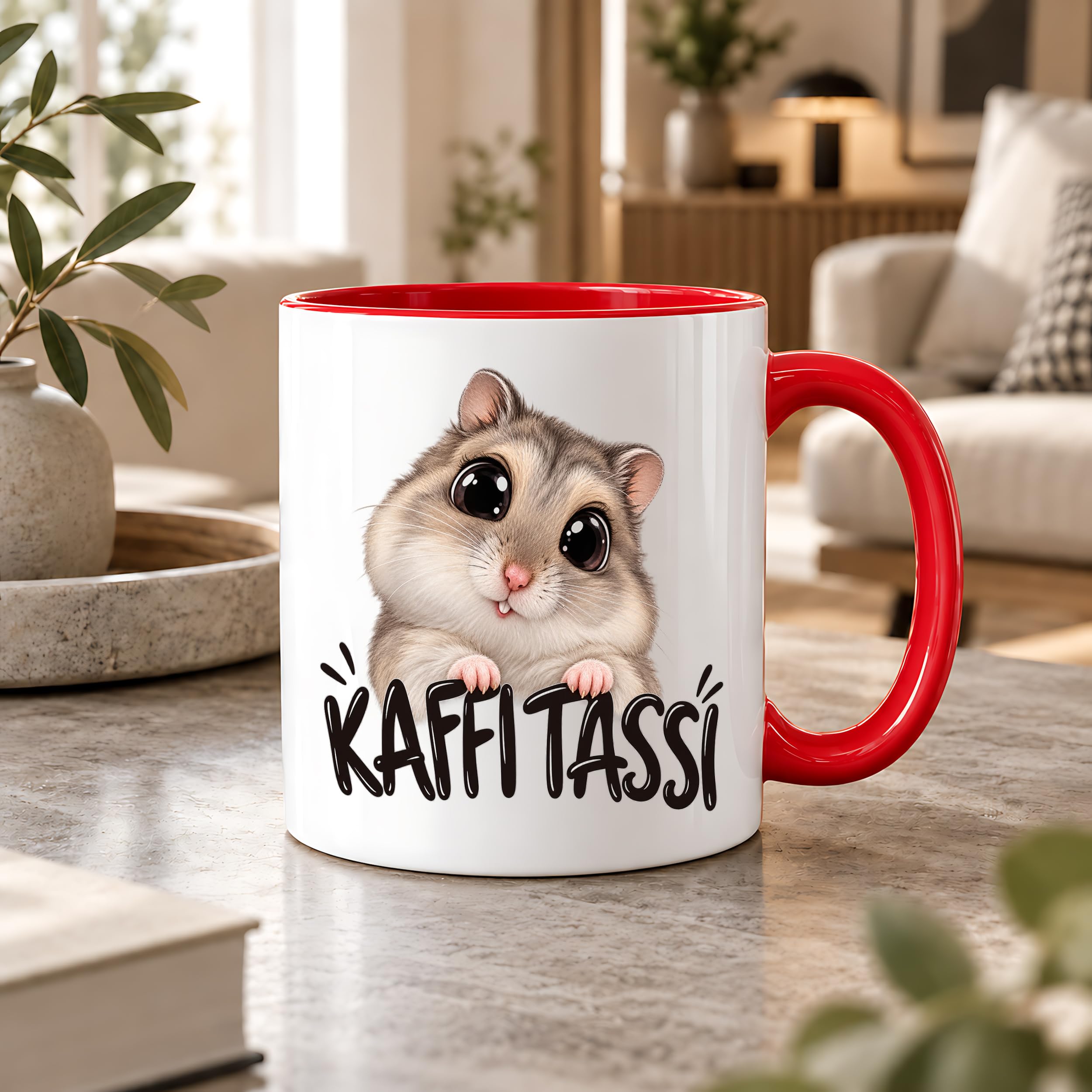 Herzbotschaft Kaffeetasse für Hamster Fans mit lustigem Spruch Kaffi Tassi