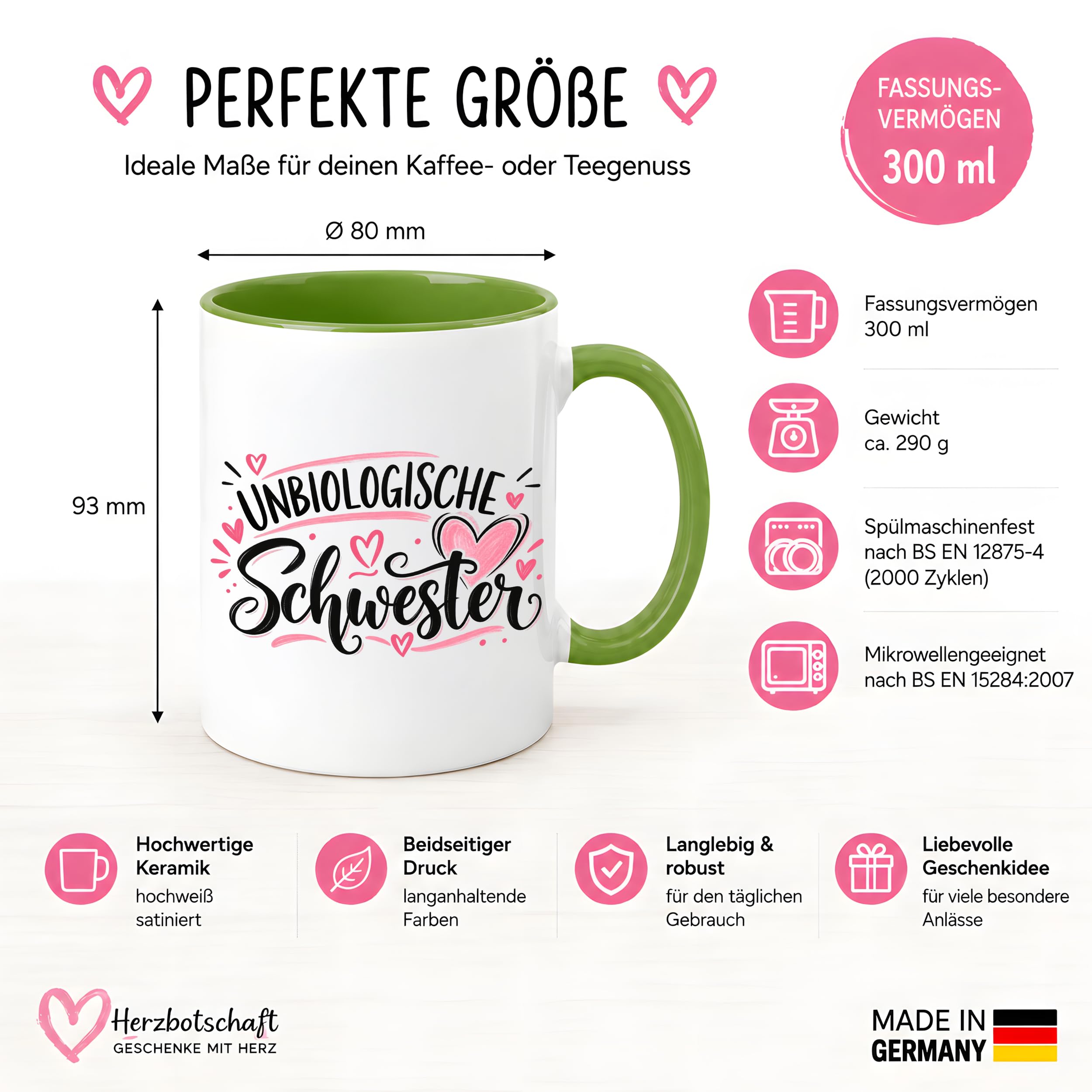 Herzbotschaft Tasse für beste Freundin Kaffeetasse Unbiologische Schwester