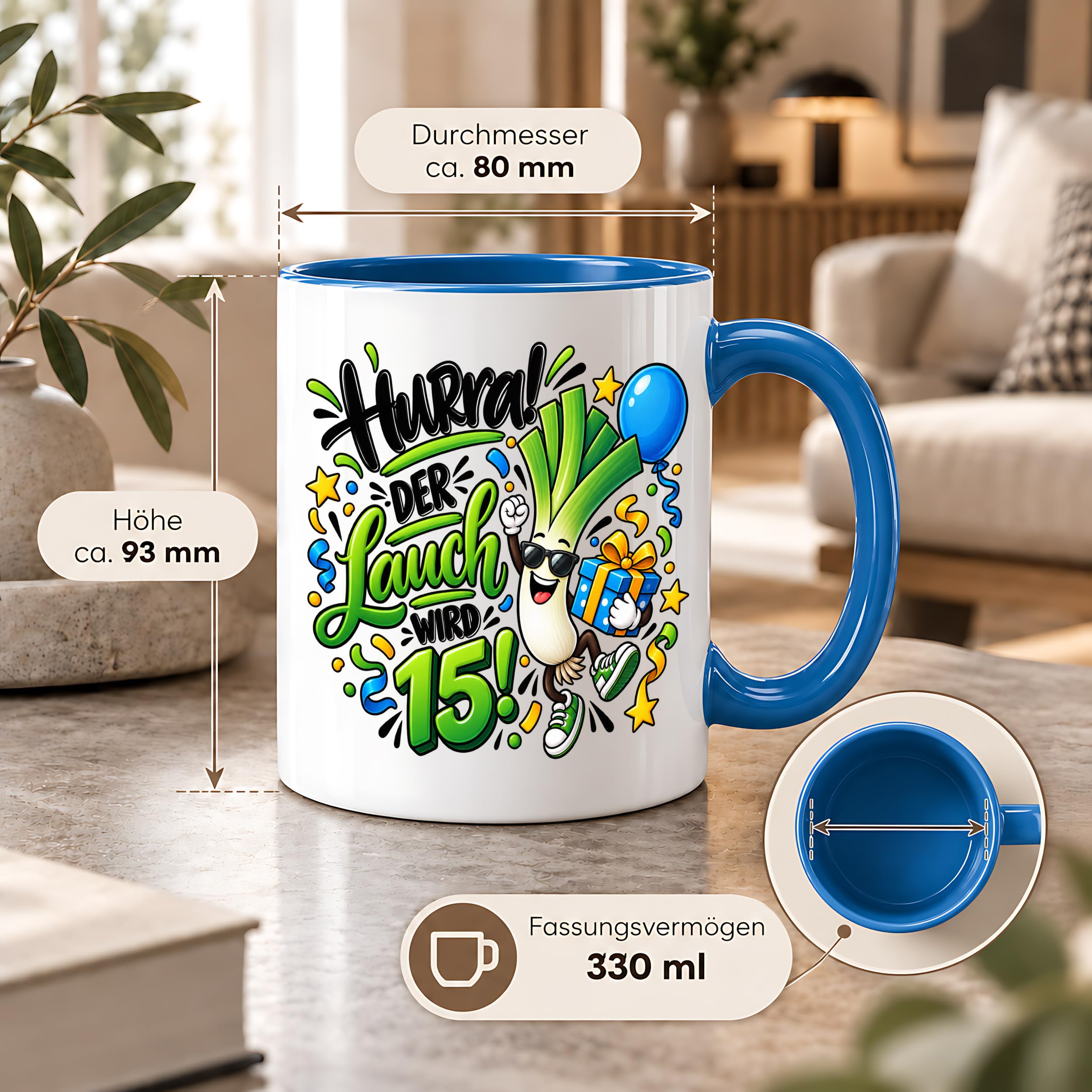 Herzbotschaft Tasse 15. Geburtstag Teetasse Geburtstagsgeschenk für Jungen