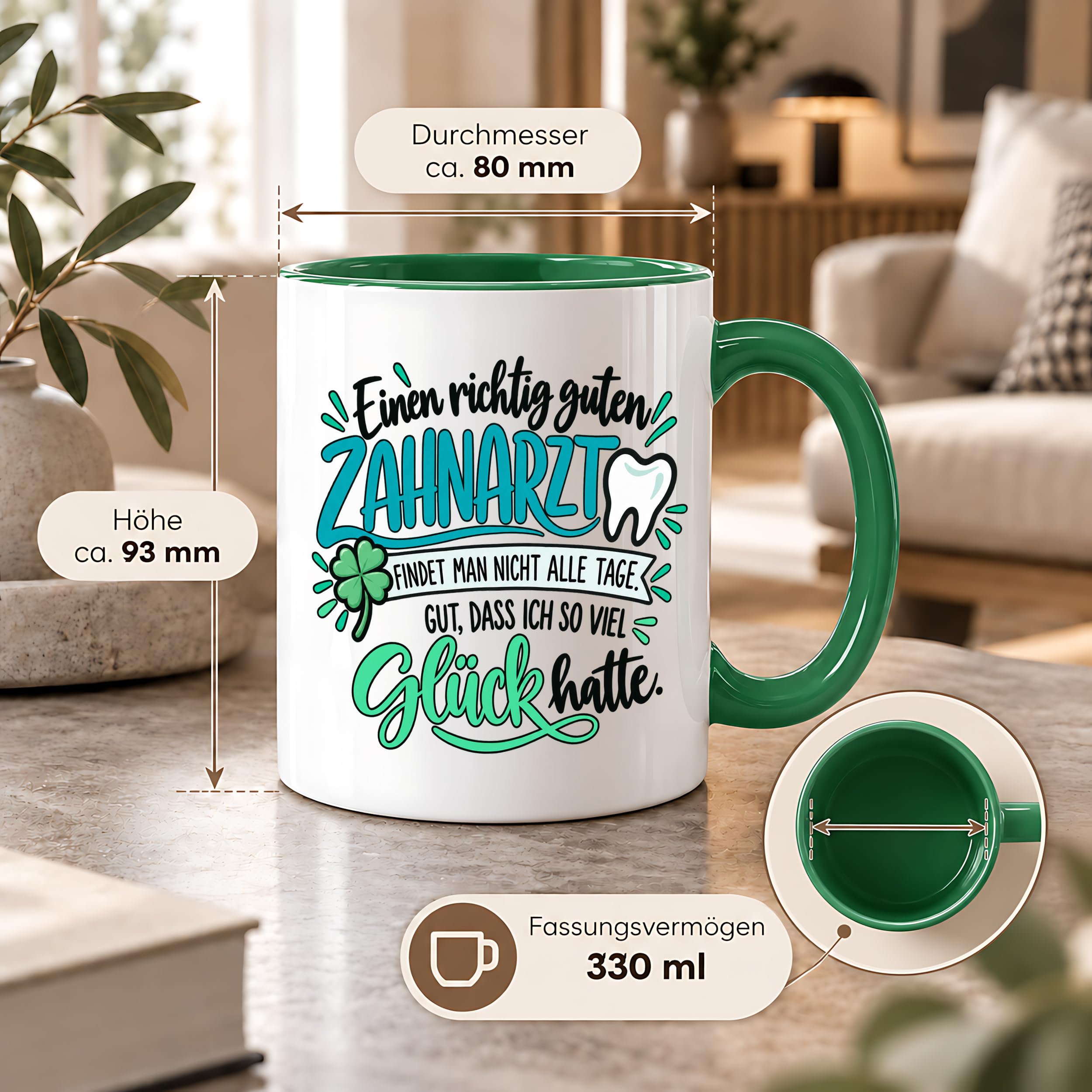 Herzbotschaft Zahnarzt Tasse - Danke Geschenk Kaffeetasse Zahnarztpraxis