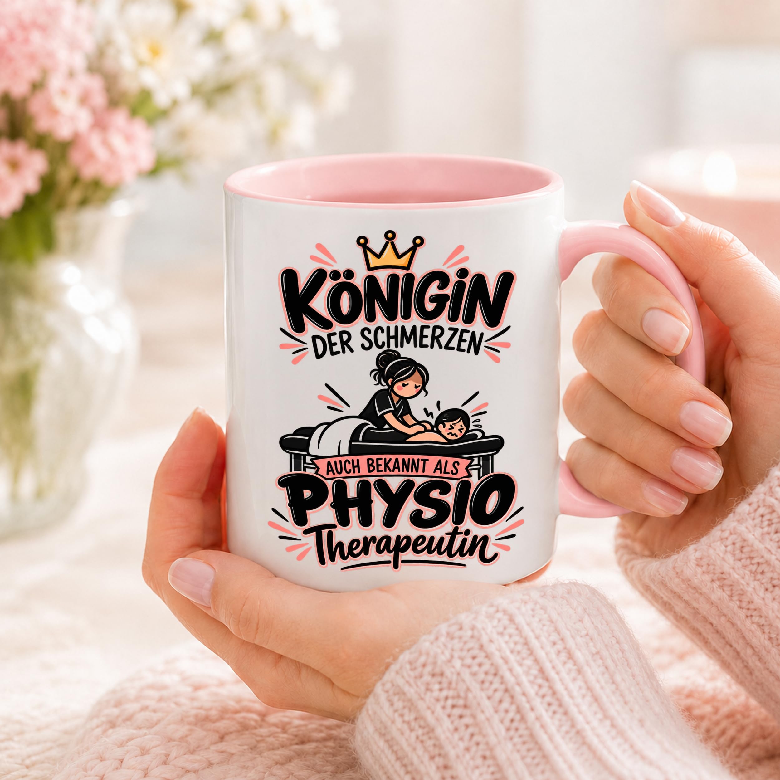 Herzbotschaft Tasse Physiotherapeutin Königin der Schmerzen Kaffeetasse