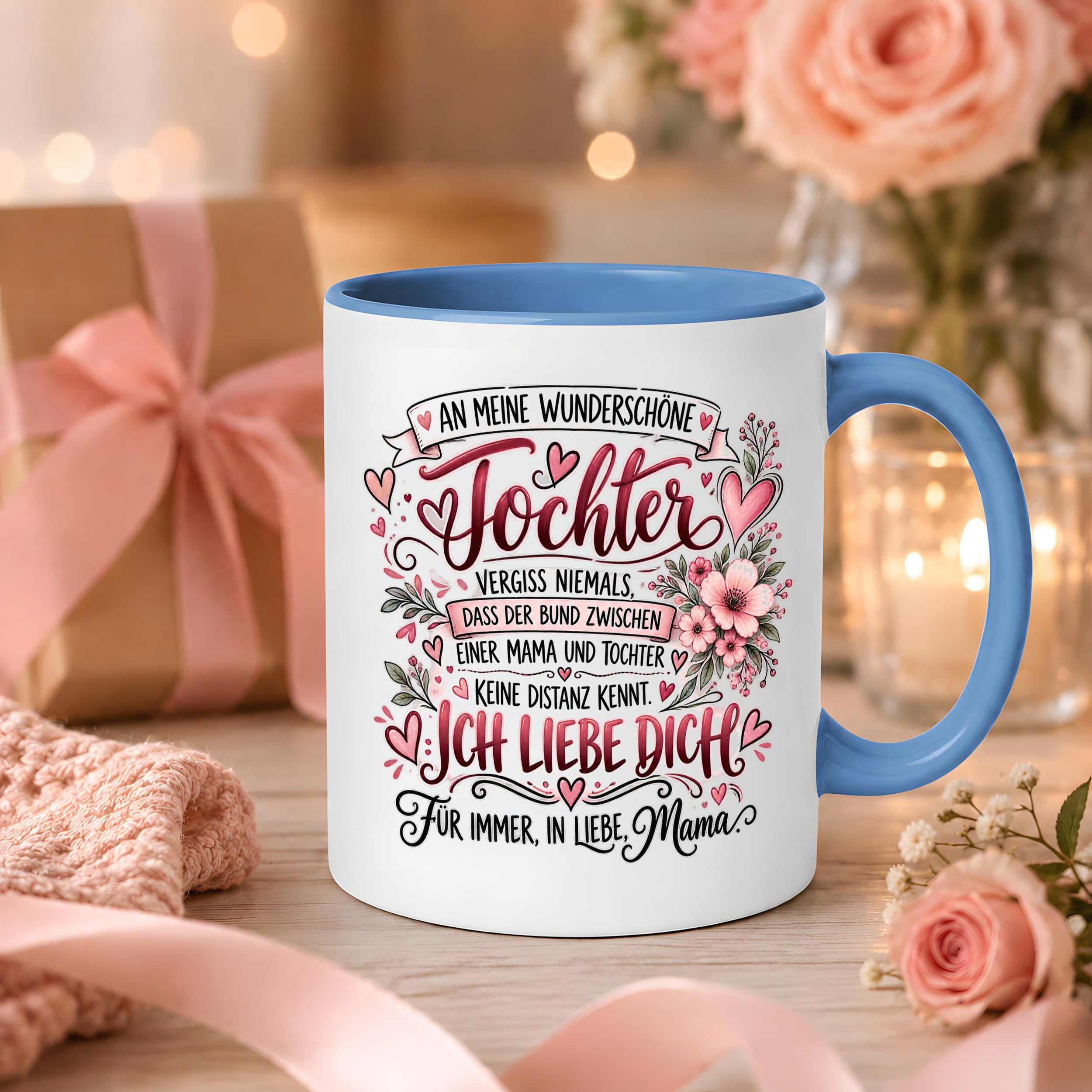 Herzbotschaft Tochter Tasse Geschenk von Mama Kaffeetasse hübsche Tochter