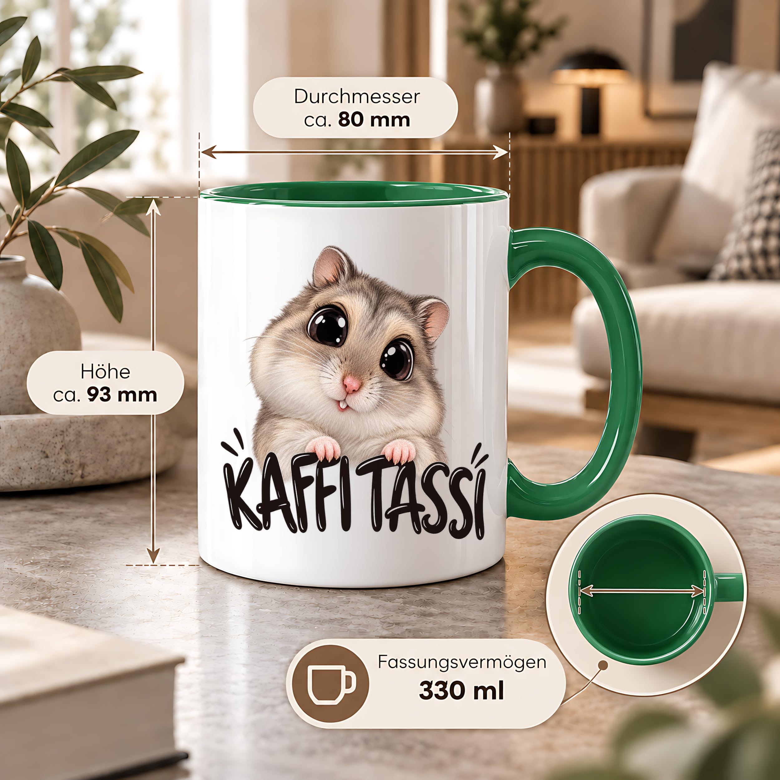 Herzbotschaft Kaffeetasse für Hamster Fans mit lustigem Spruch Kaffi Tassi