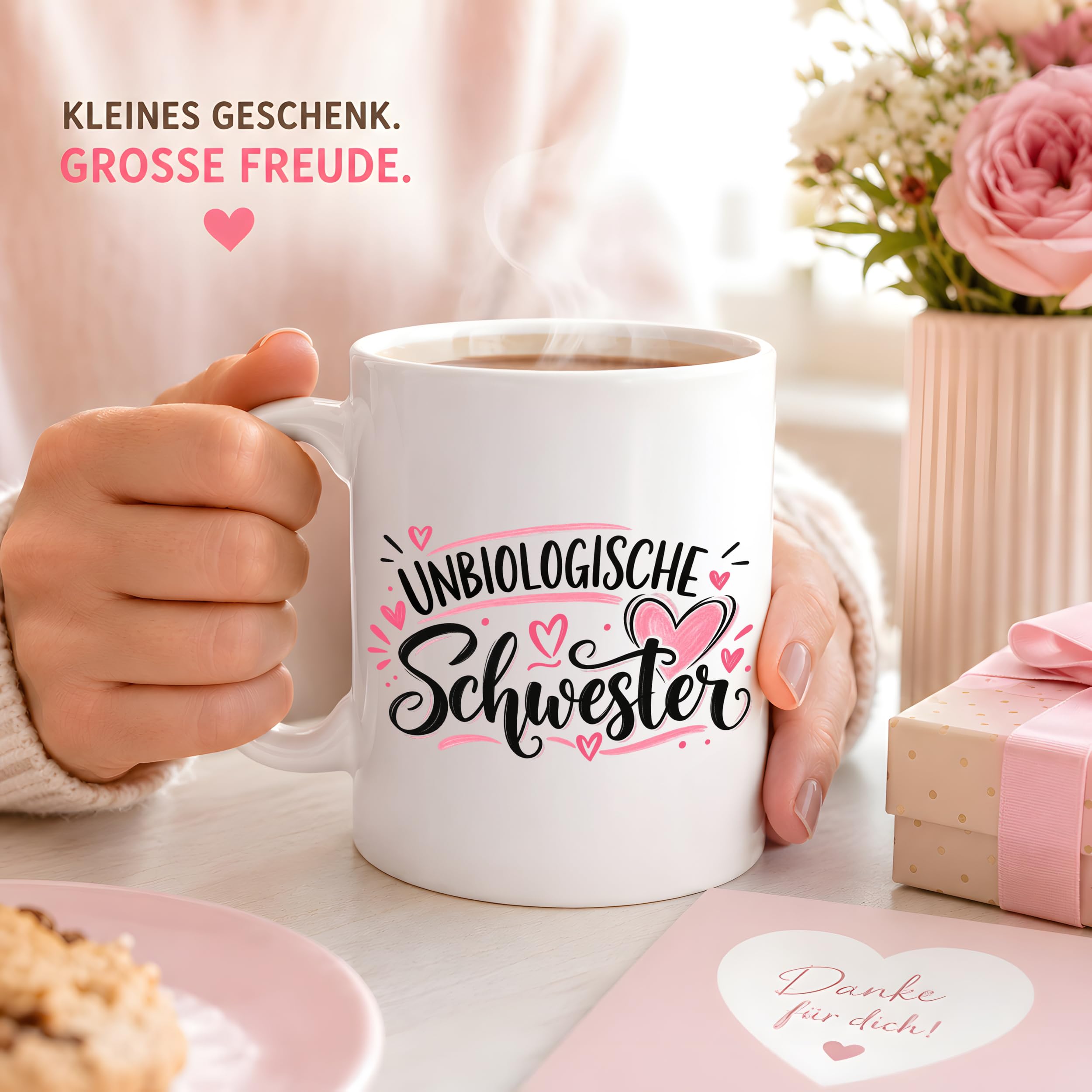 Herzbotschaft Tasse für beste Freundin Kaffeetasse Unbiologische Schwester