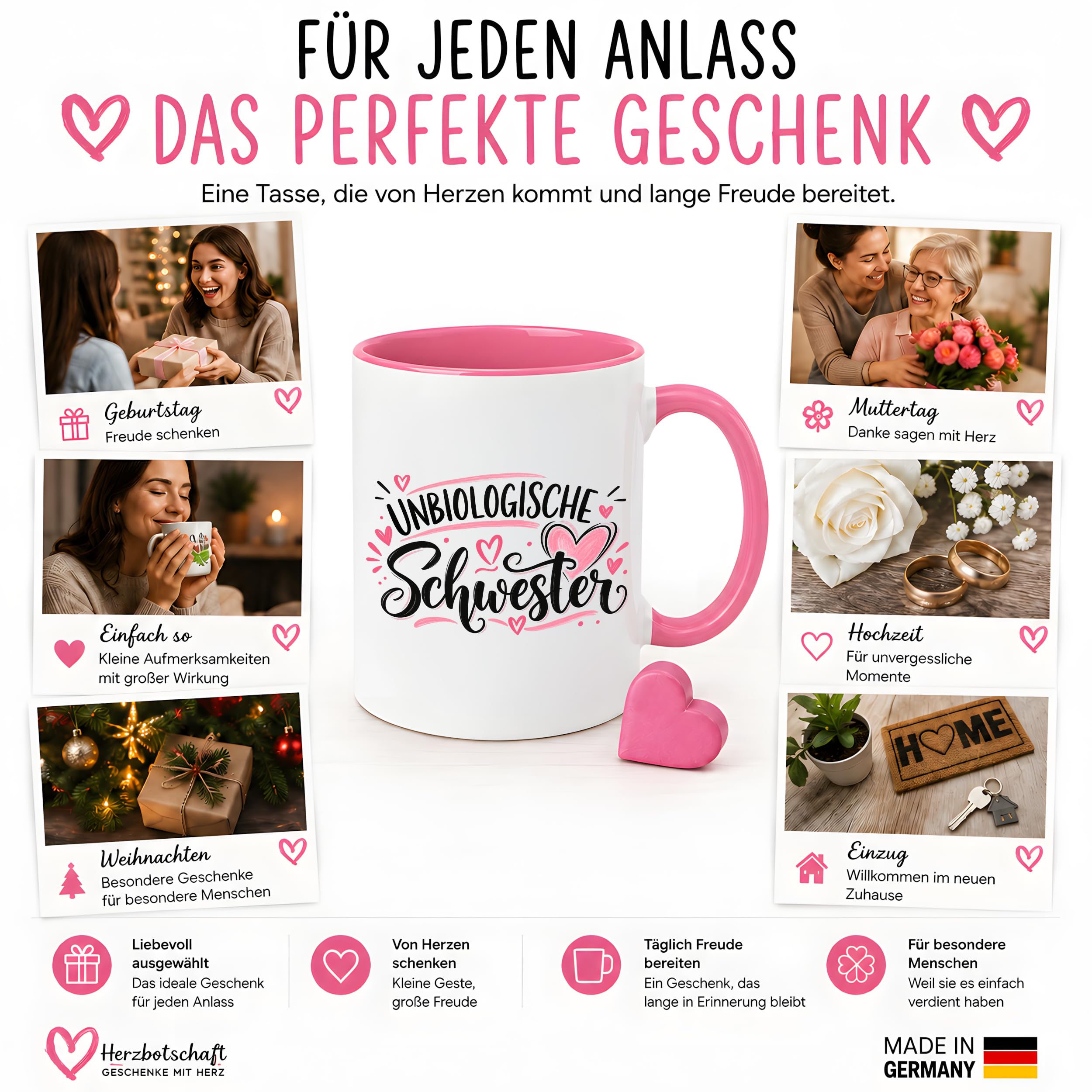Herzbotschaft Tasse für beste Freundin Kaffeetasse Unbiologische Schwester