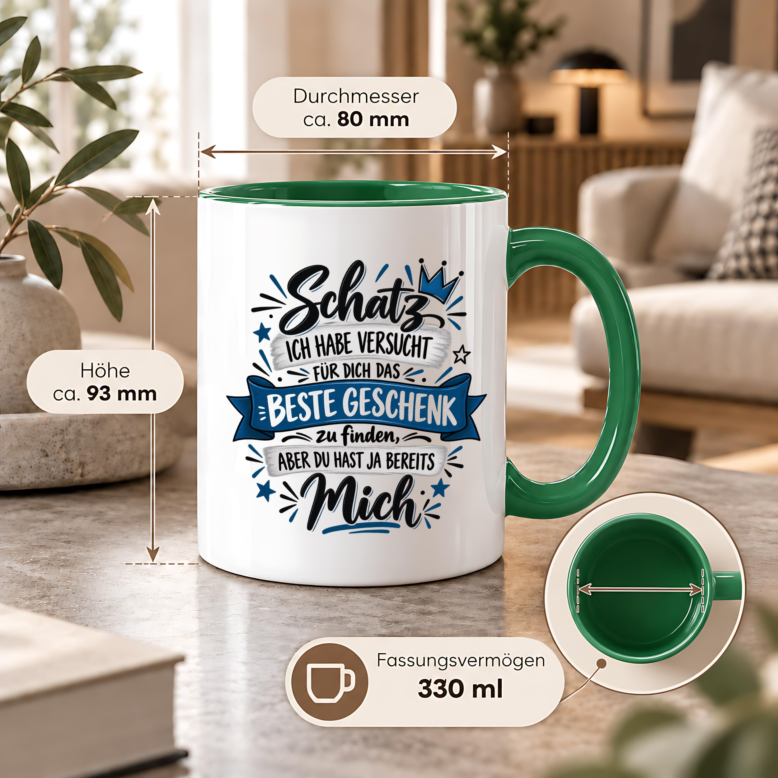 Herzbotschaft Tasse Geschenk Schatz Kaffeetasse für Freund Ehemann Teetasse
