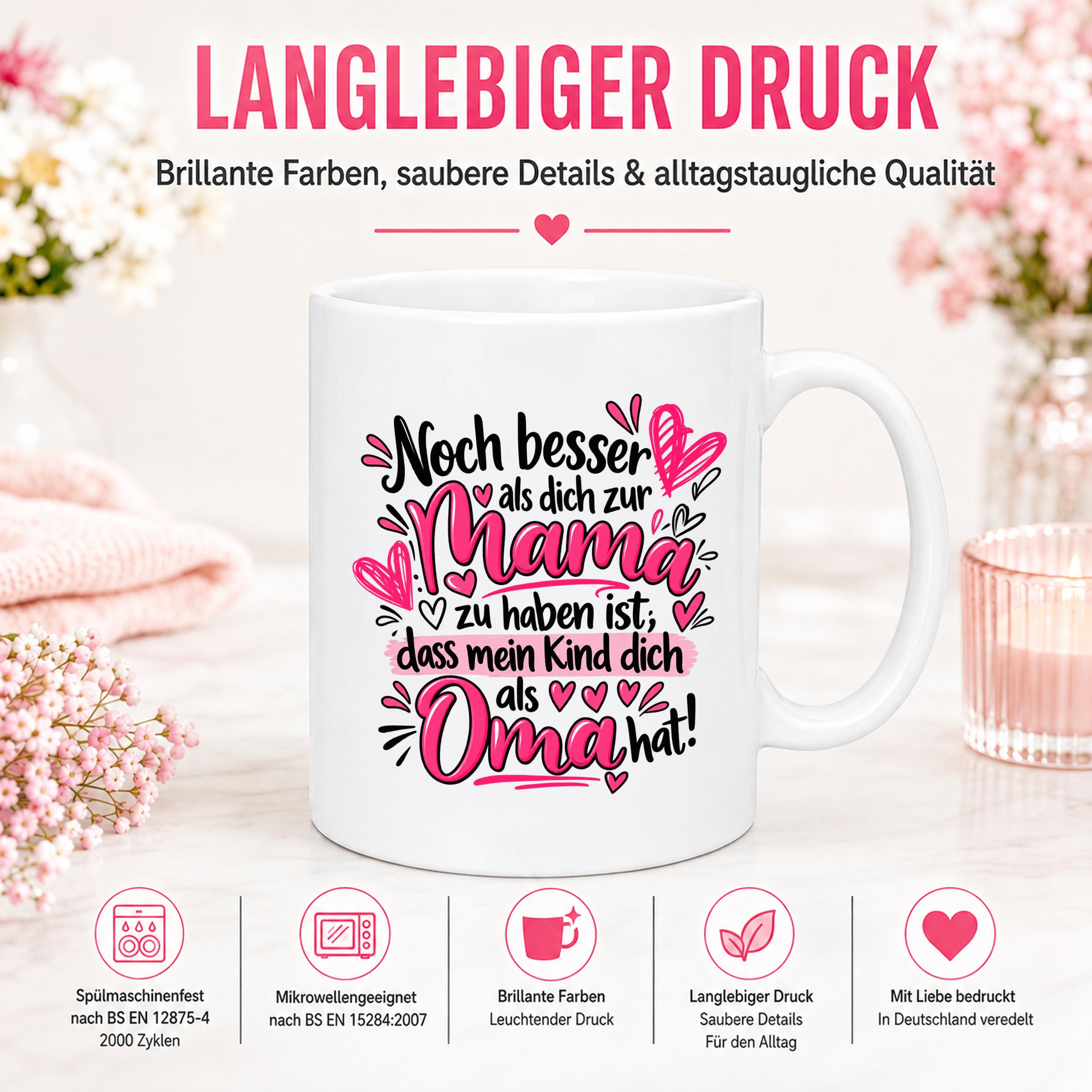 Herzbotschaft Tasse Geschenk Beste Oma der Welt Kaffeetasse