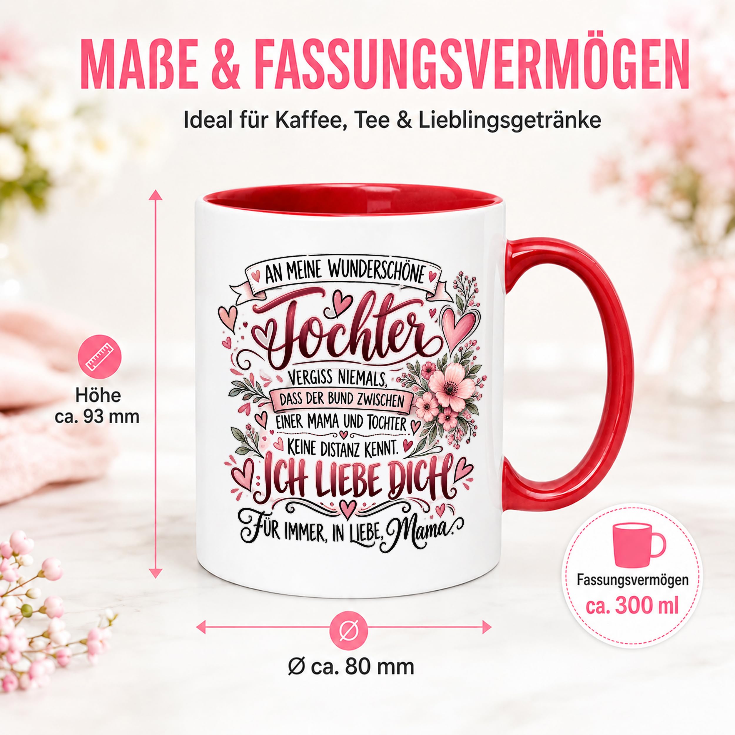 Herzbotschaft Tochter Tasse Geschenk von Mama Kaffeetasse hübsche Tochter