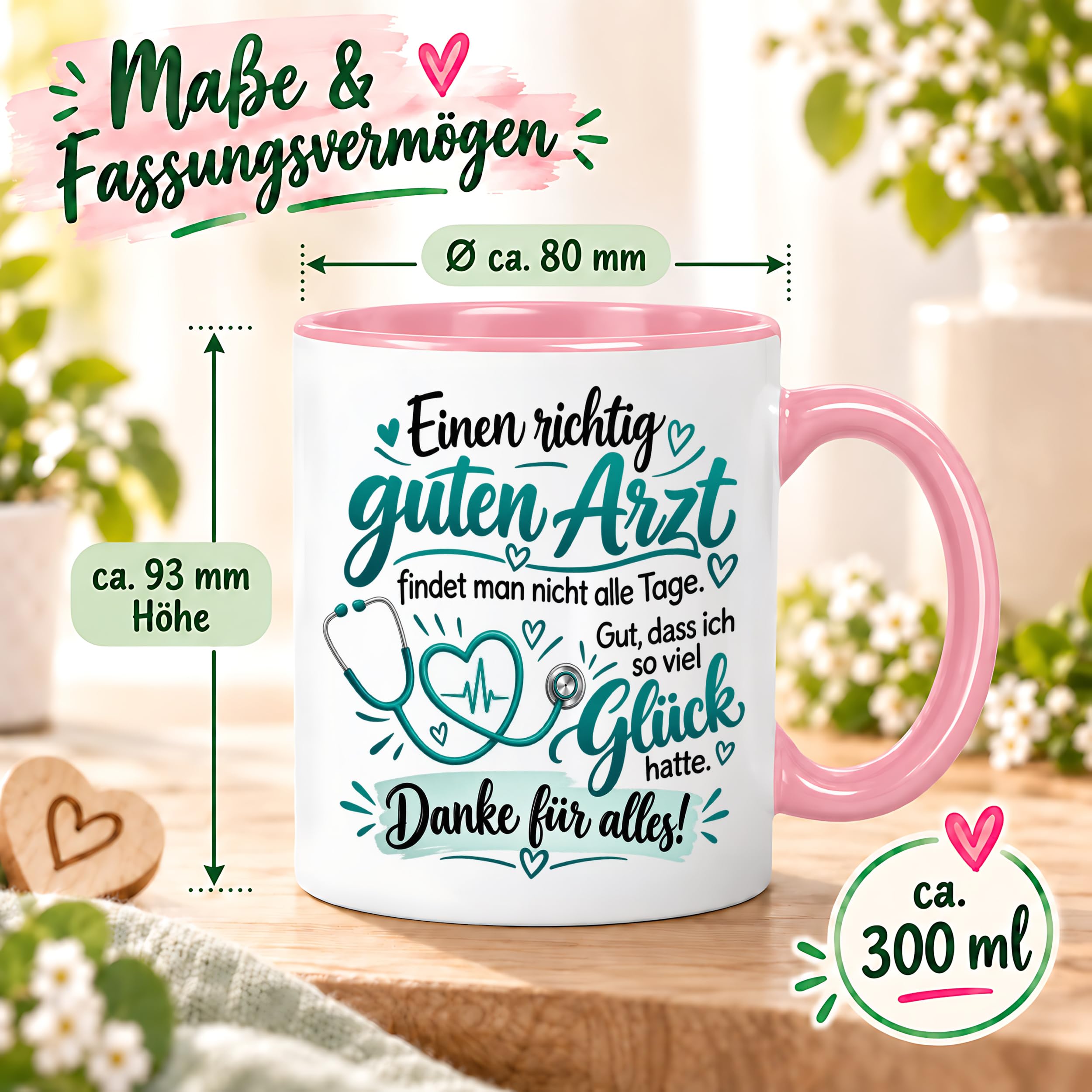 Herzbotschaft Tasse Danke Arzt Geschenk Kaffeetasse für Mediziner Praxis