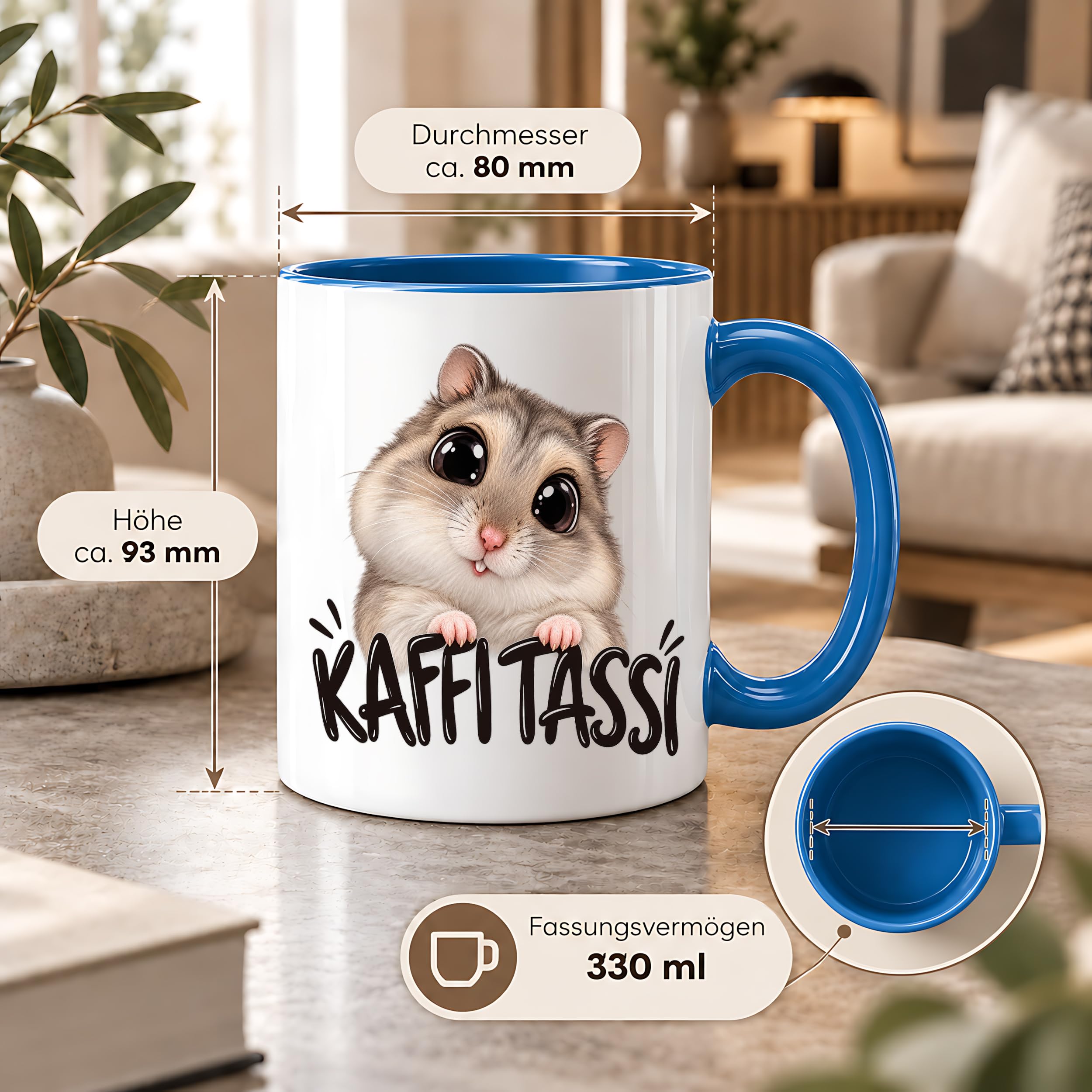 Herzbotschaft Kaffeetasse für Hamster Fans mit lustigem Spruch Kaffi Tassi