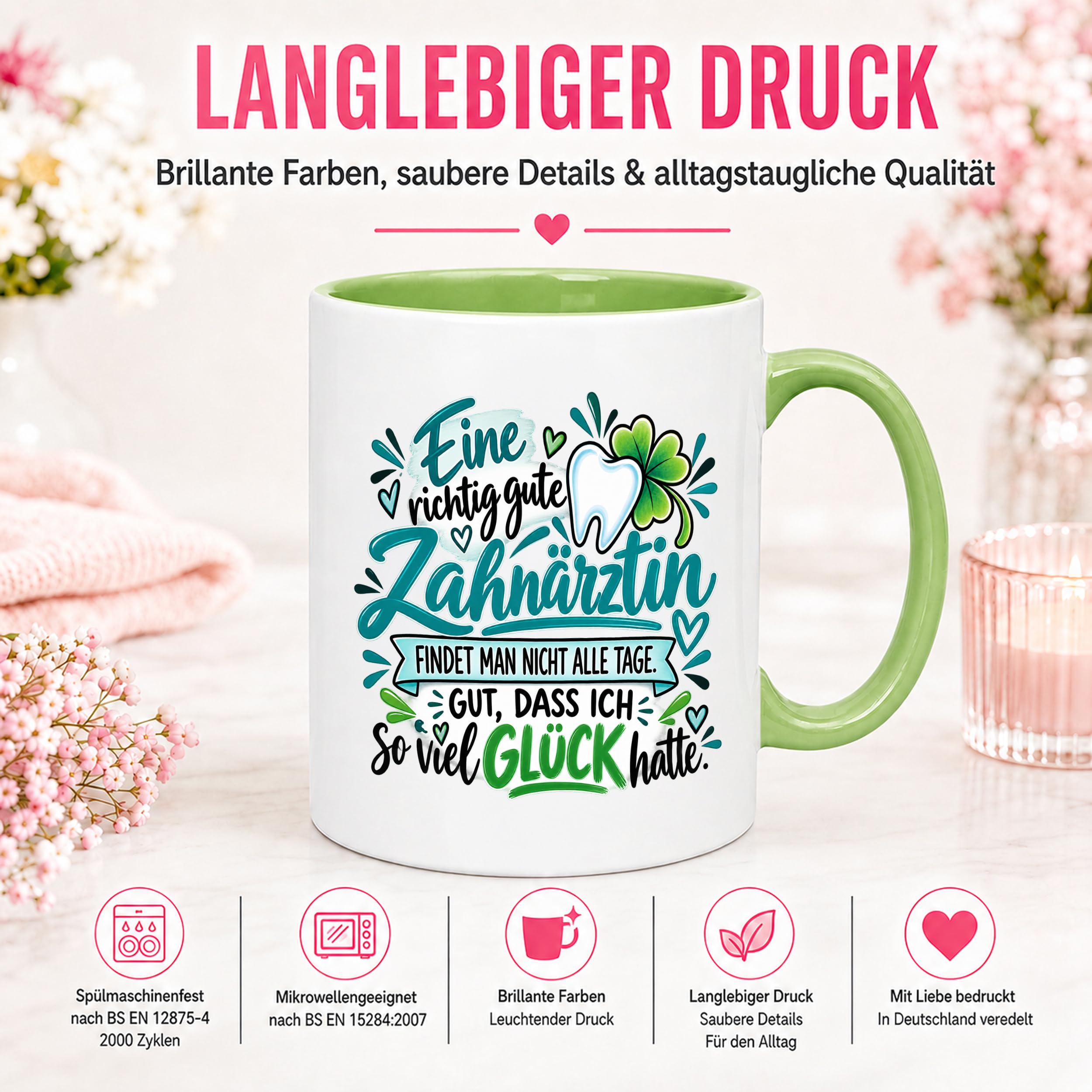 Herzbotschaft Zahnärztin Tasse Danke Kaffeetasse Geschenk in Zahnarztpraxis