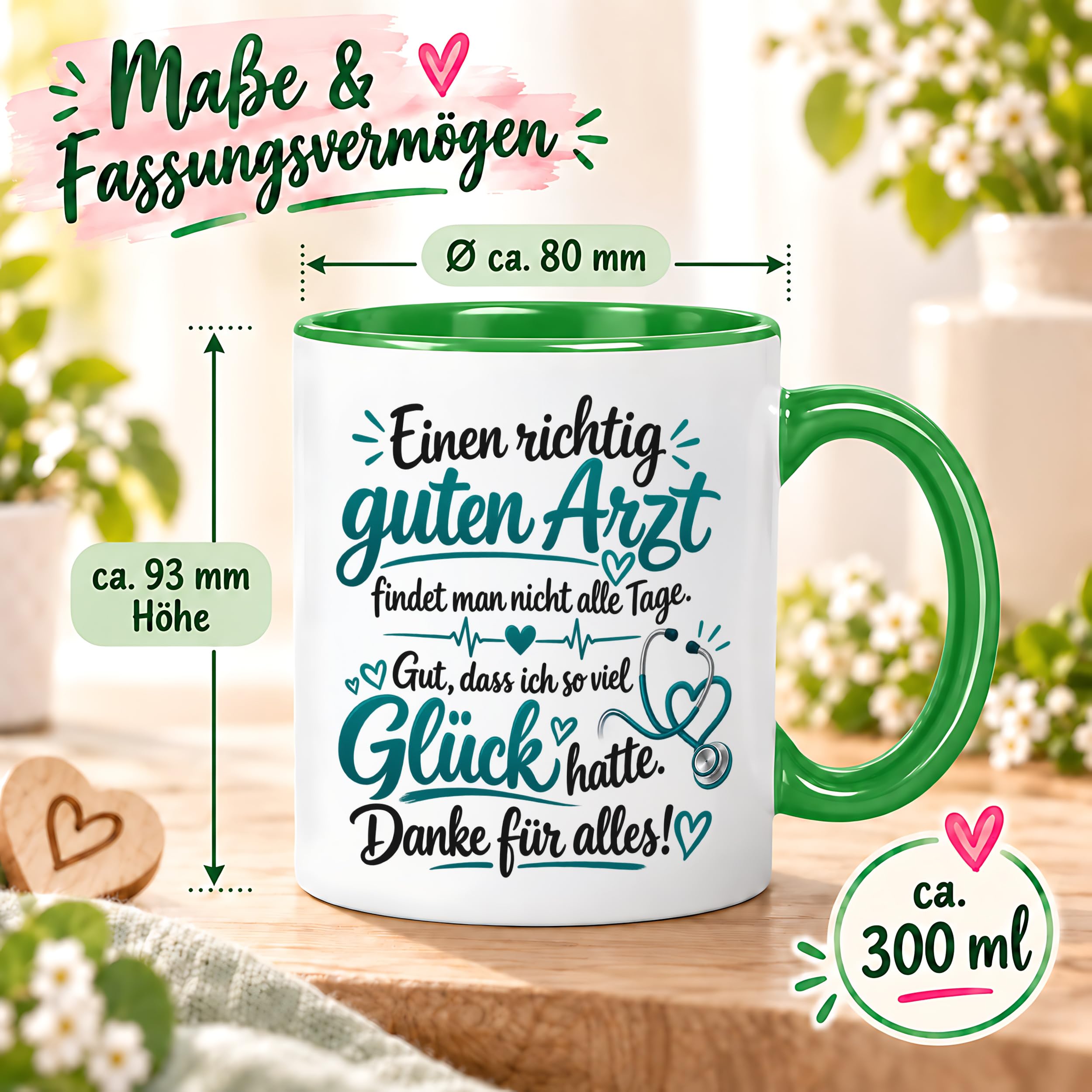 Herzbotschaft Tasse Kaffeetasse für Ärzte - Danke Geschenk für guten Arzt