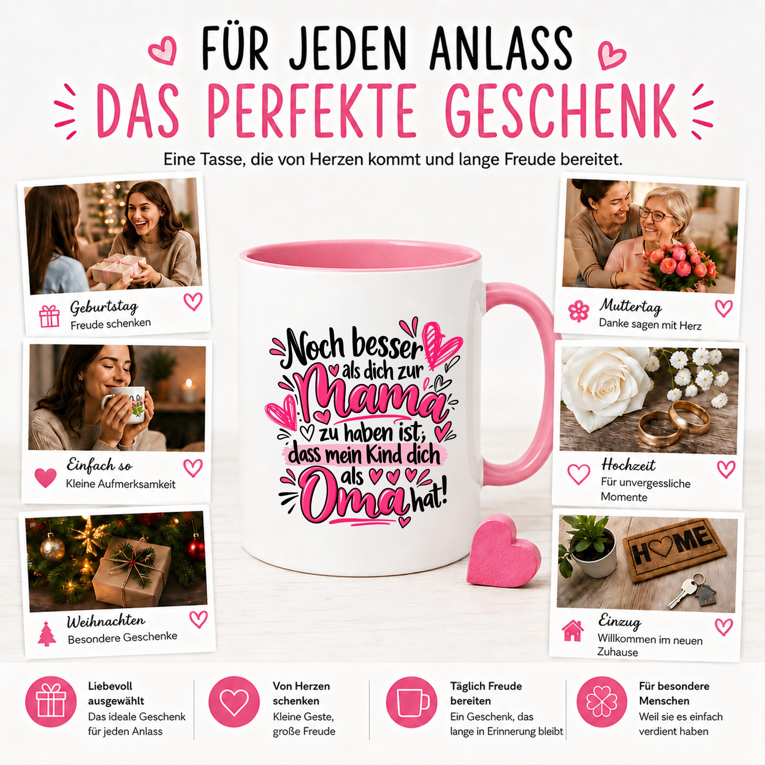 Herzbotschaft Tasse Geschenk Beste Oma der Welt Kaffeetasse