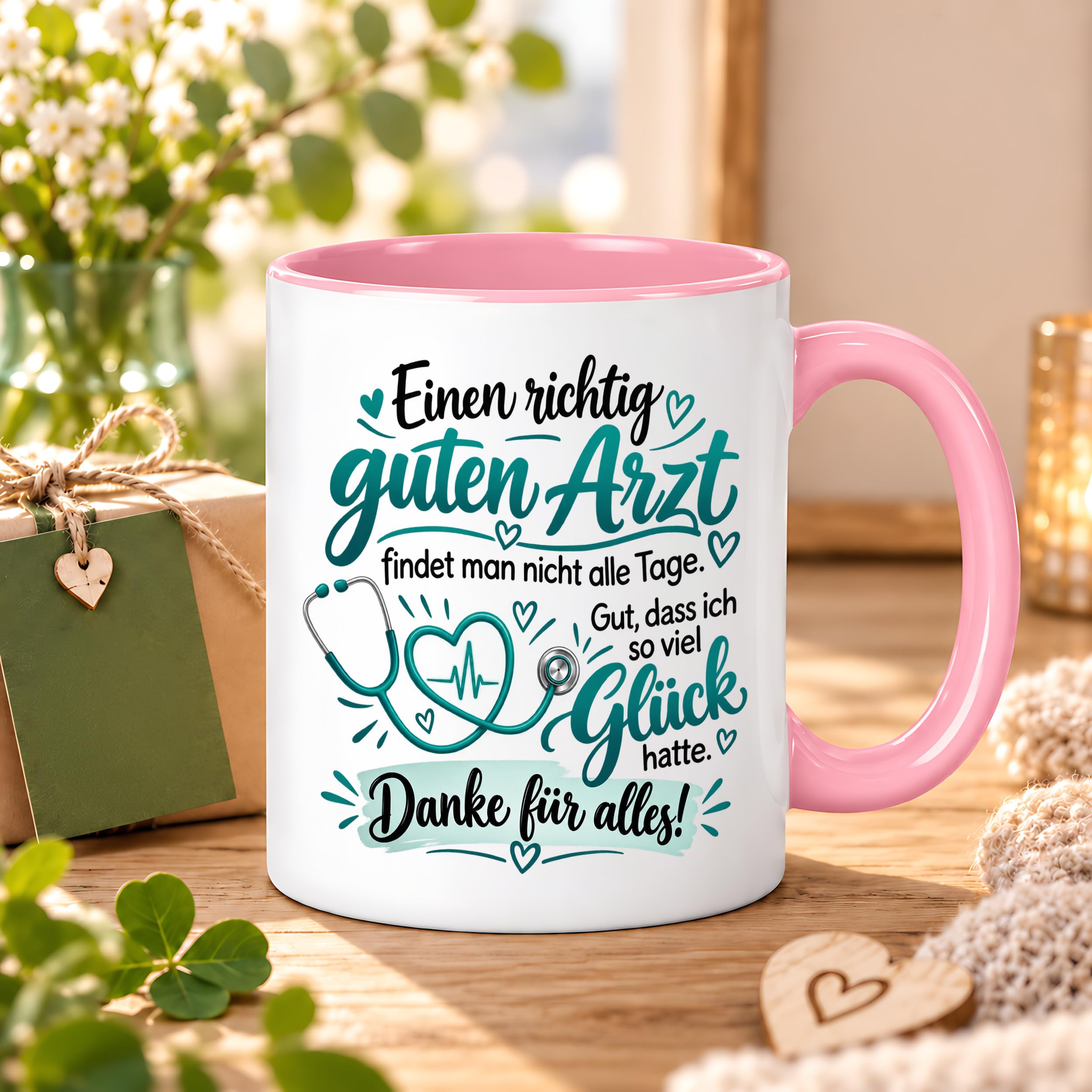 Herzbotschaft Tasse Danke Arzt Geschenk Kaffeetasse für Mediziner Praxis