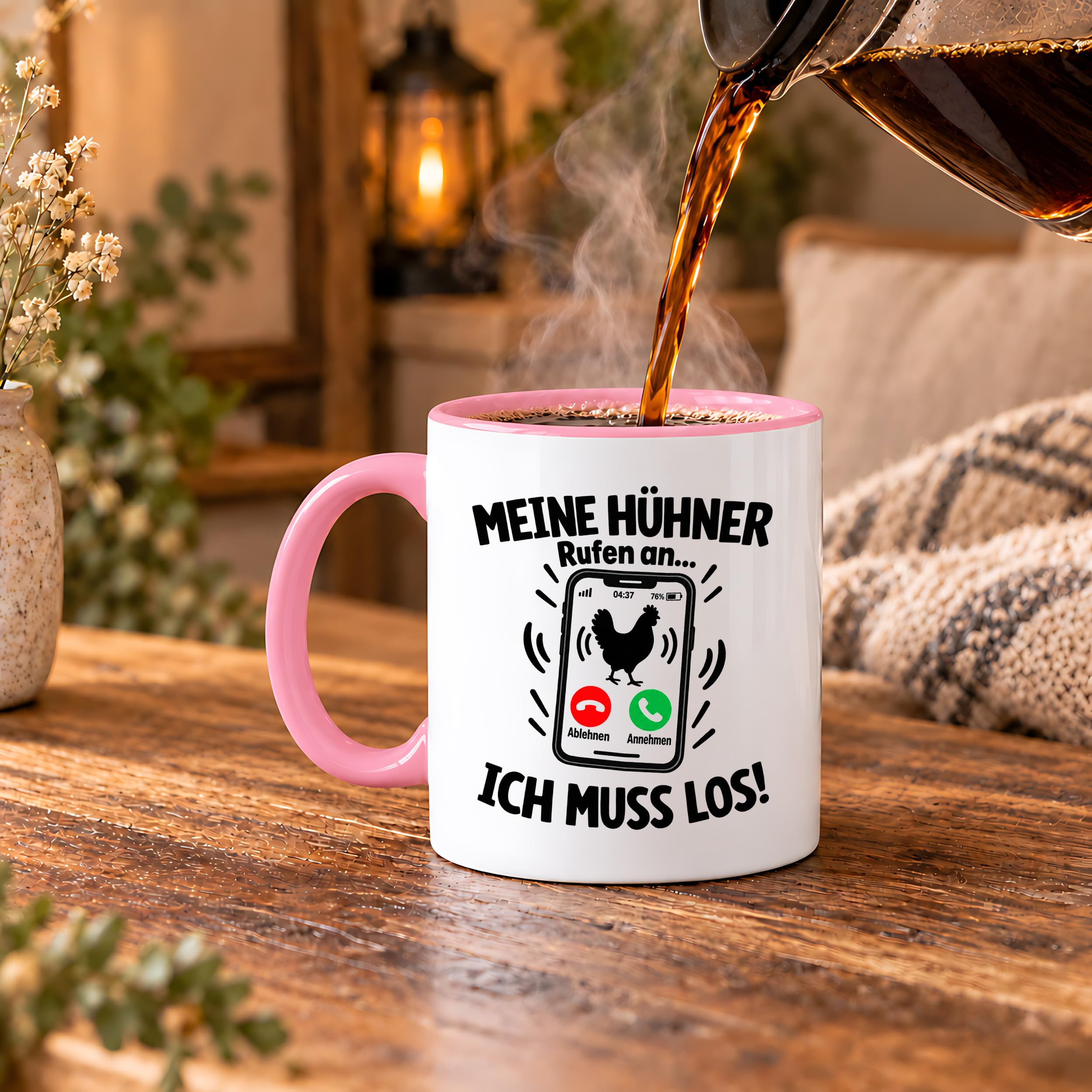Herzbotschaft Kaffeetasse Meine Hühner rufen an ich muss los Tasse Geschenk