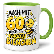 Herzbotschaft Tasse 60. Geburtstag Flottes Bienchen Geschenk für Frau