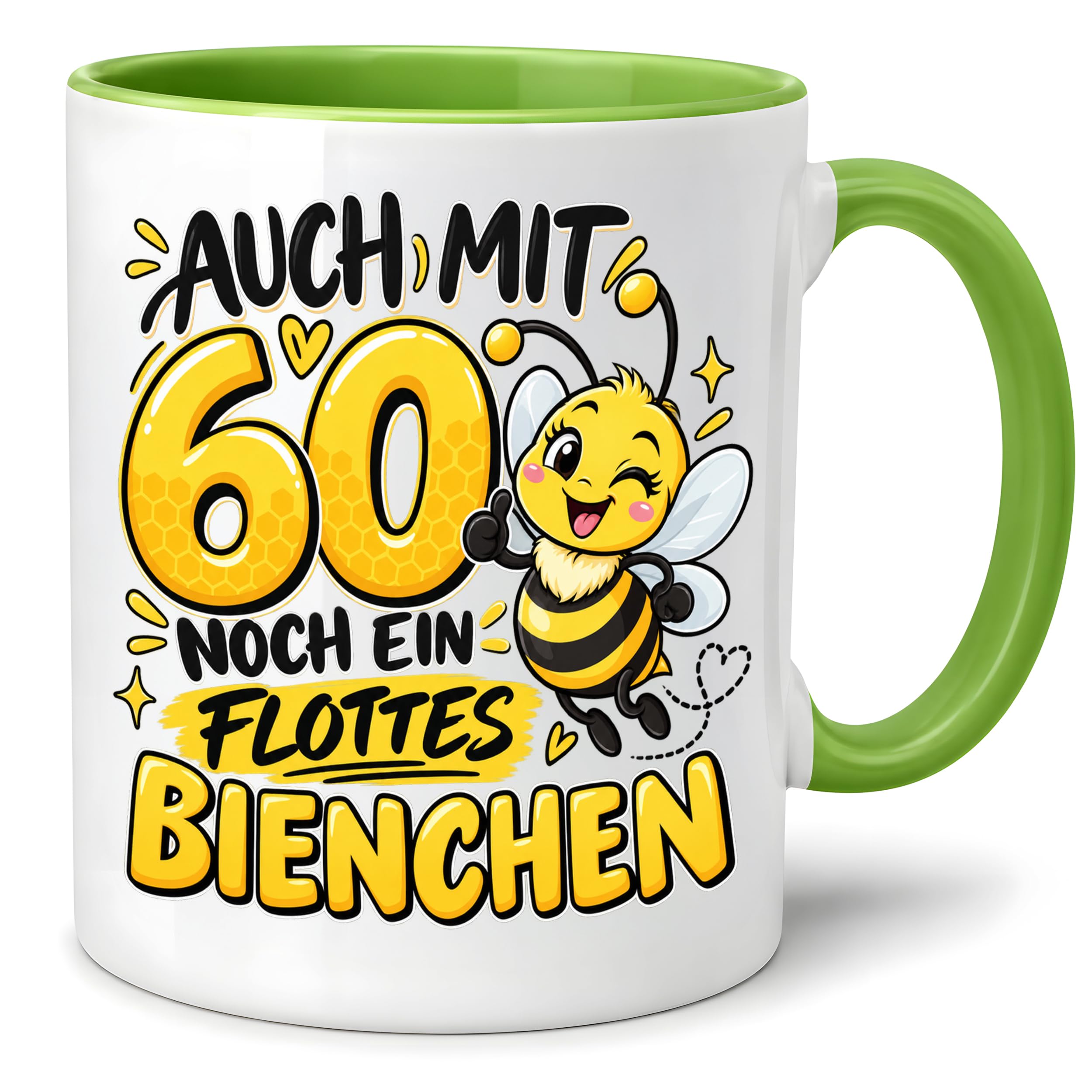Herzbotschaft Tasse 60. Geburtstag Flottes Bienchen Geschenk für Frau