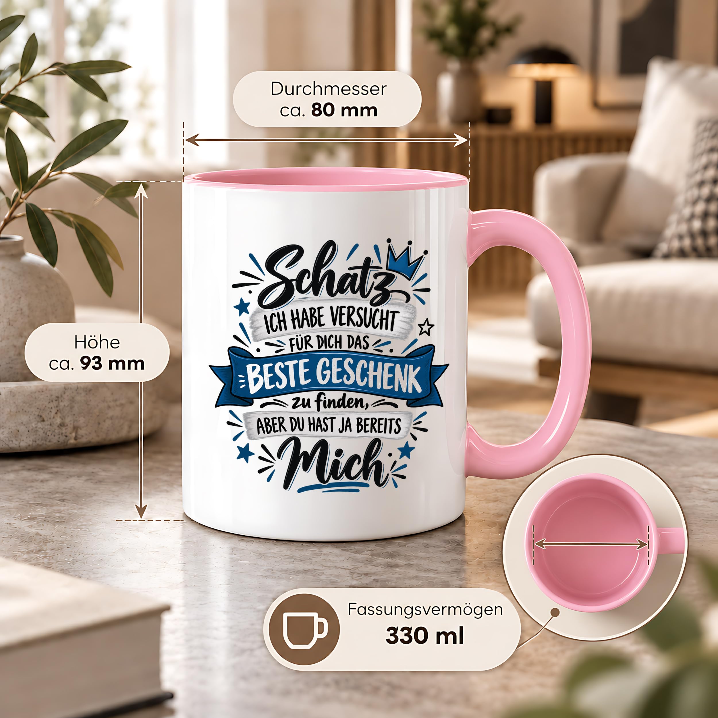 Herzbotschaft Tasse Geschenk Schatz Kaffeetasse für Freund Ehemann Teetasse