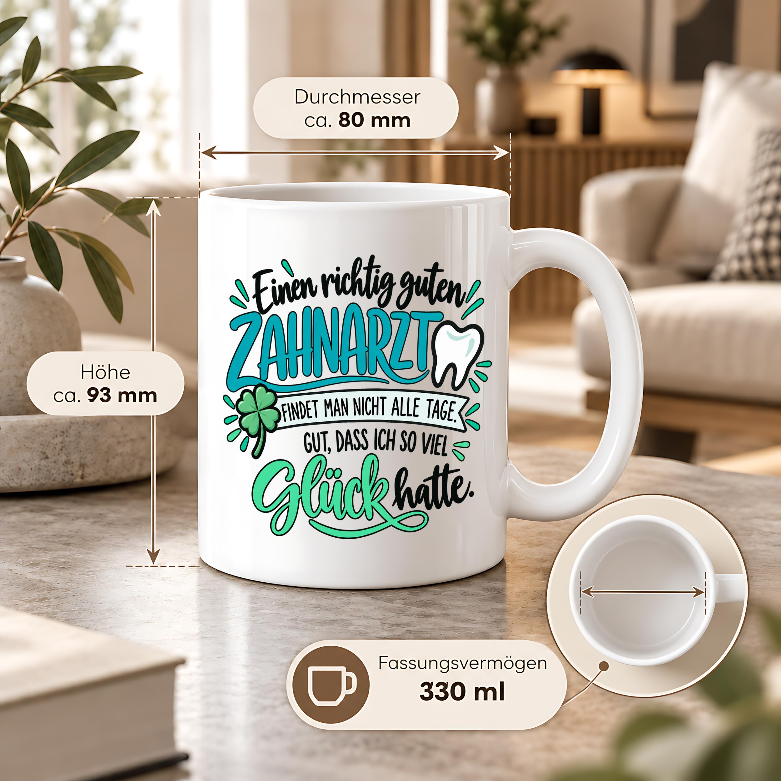 Herzbotschaft Zahnarzt Tasse - Danke Geschenk Kaffeetasse Zahnarztpraxis