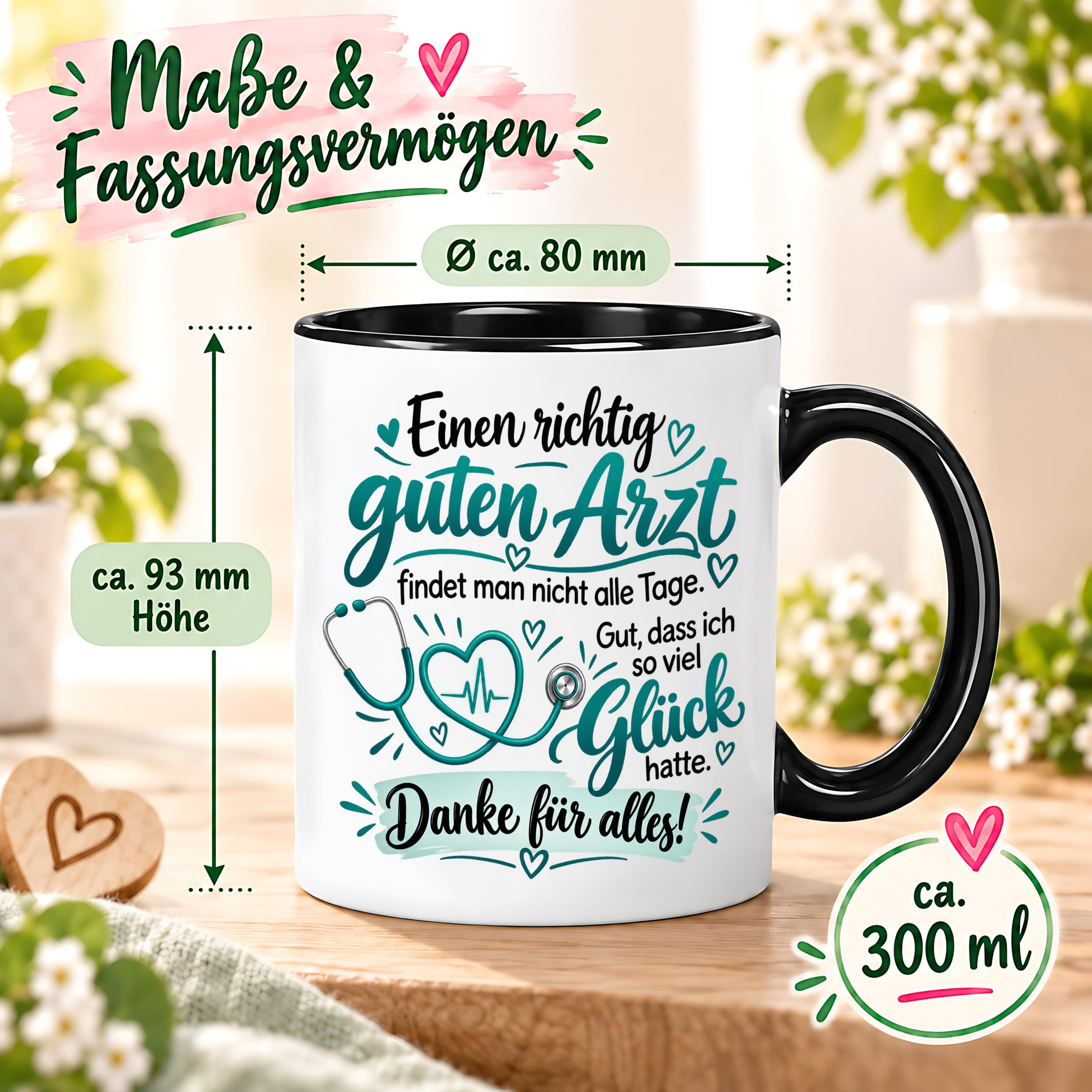 Herzbotschaft Tasse Danke Arzt Geschenk Kaffeetasse für Mediziner Praxis