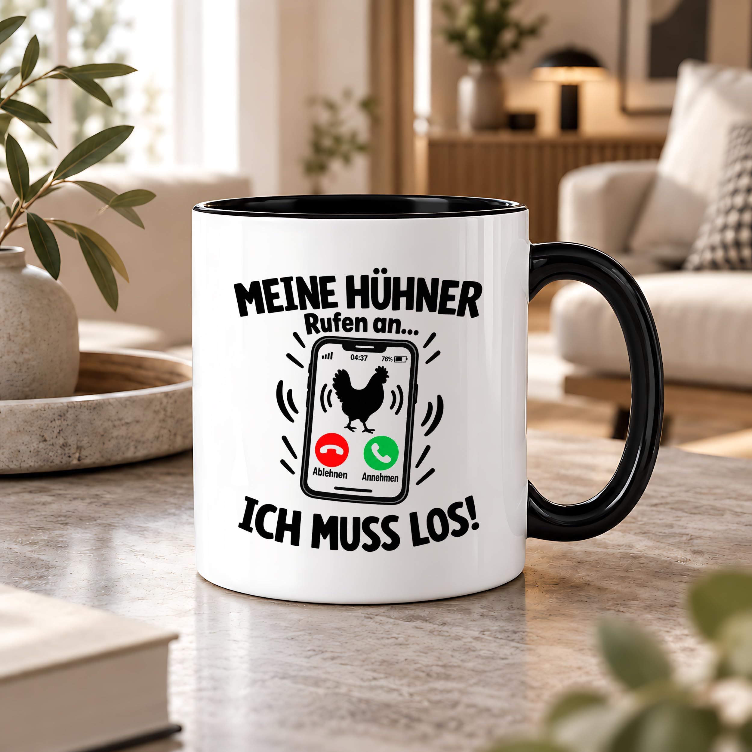 Herzbotschaft Kaffeetasse Meine Hühner rufen an ich muss los Tasse Geschenk
