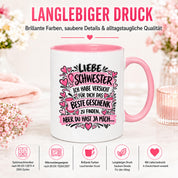 Herzbotschaft Tasse Geschenk Beste Schwester Kaffeetasse Geschwister
