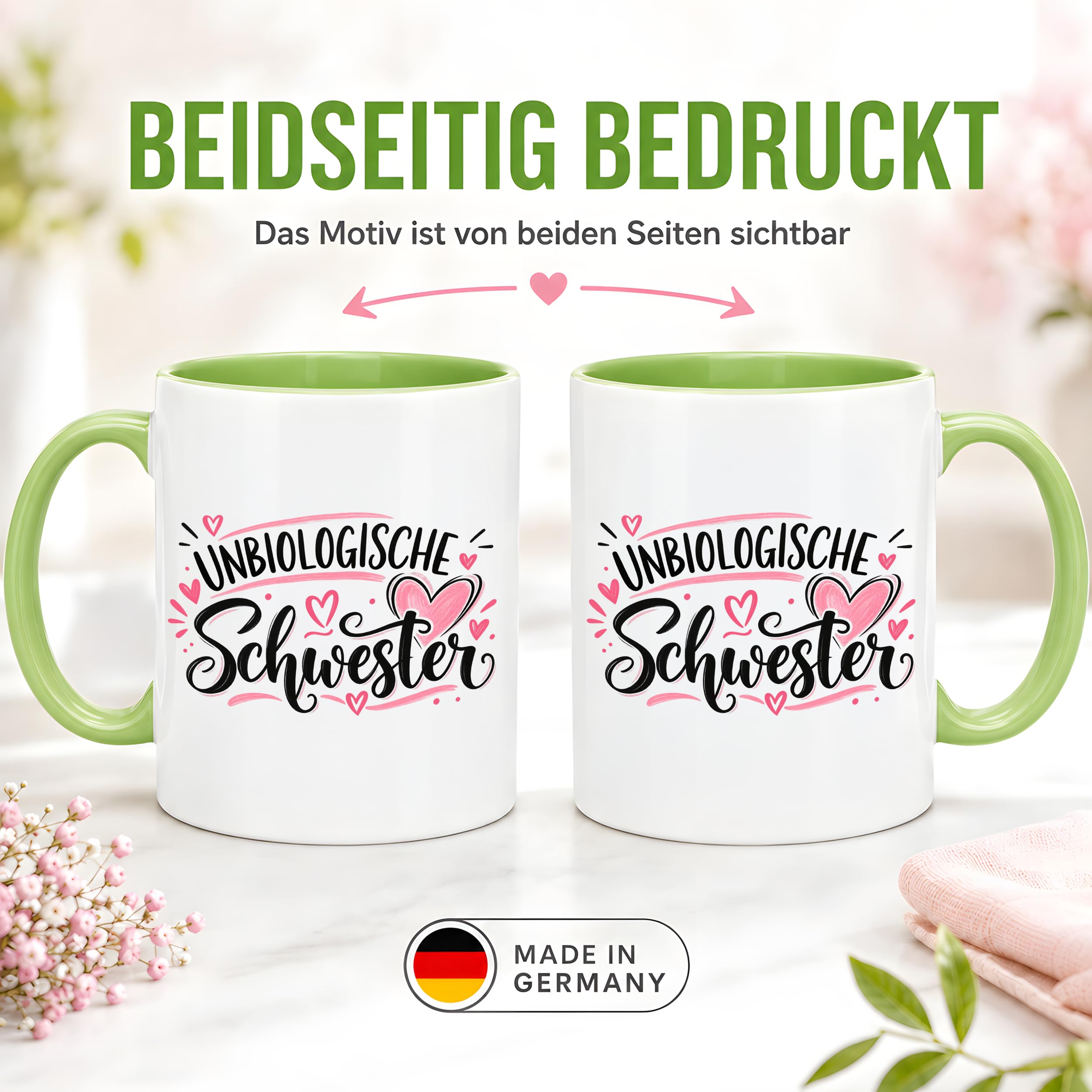 Herzbotschaft Tasse für beste Freundin Kaffeetasse Unbiologische Schwester
