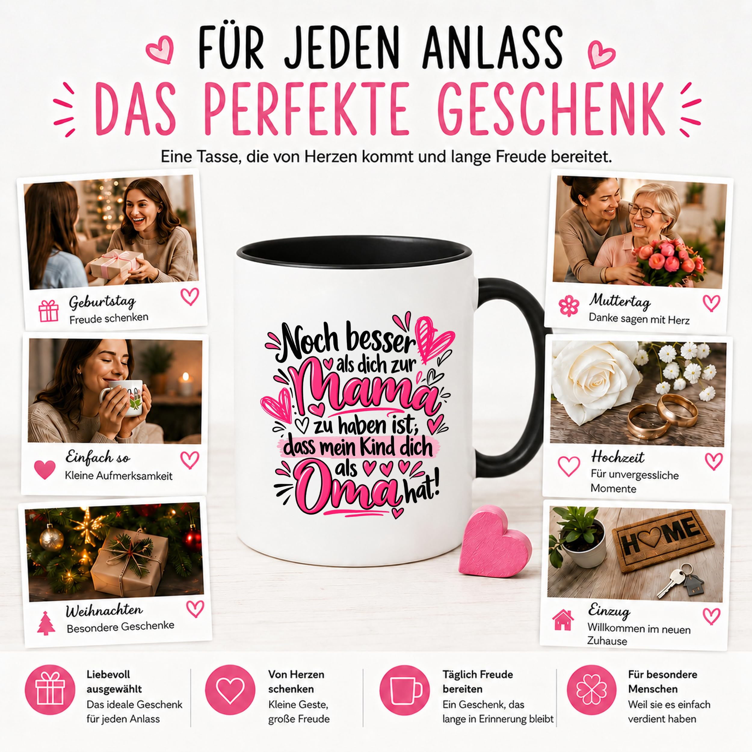 Herzbotschaft Tasse Geschenk Beste Oma der Welt Kaffeetasse