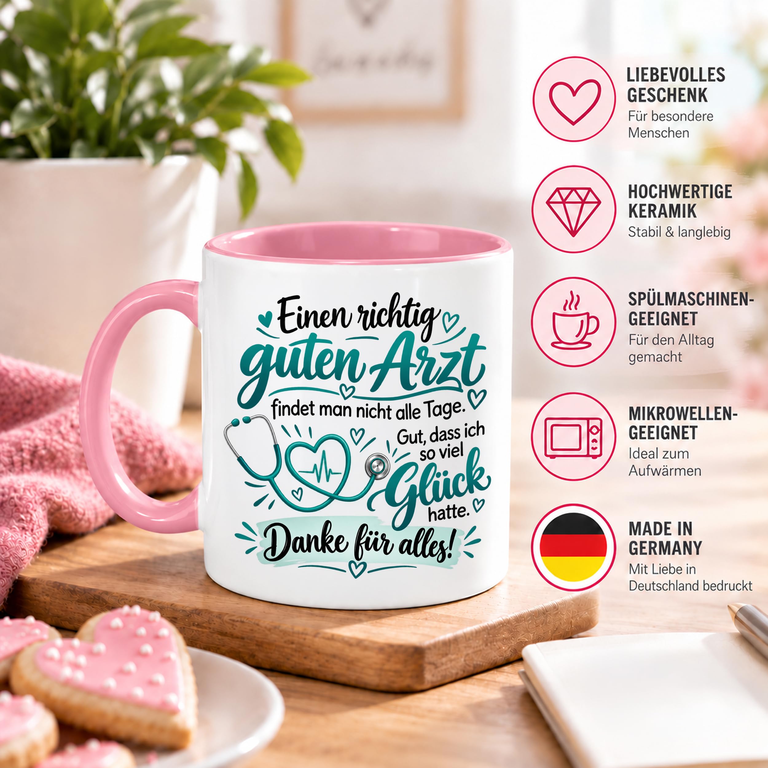 Herzbotschaft Tasse Danke Arzt Geschenk Kaffeetasse für Mediziner Praxis