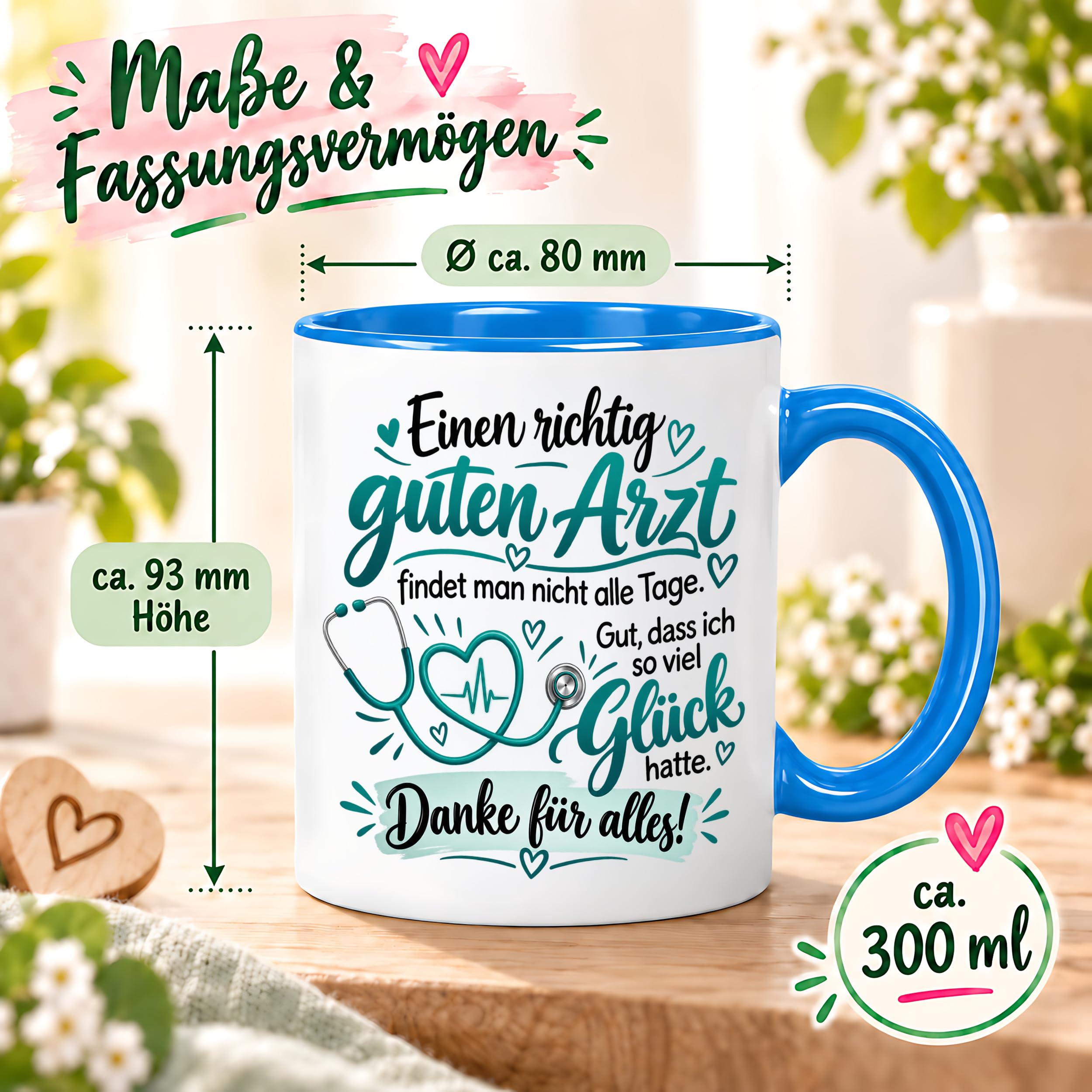 Herzbotschaft Tasse Danke Arzt Geschenk Kaffeetasse für Mediziner Praxis