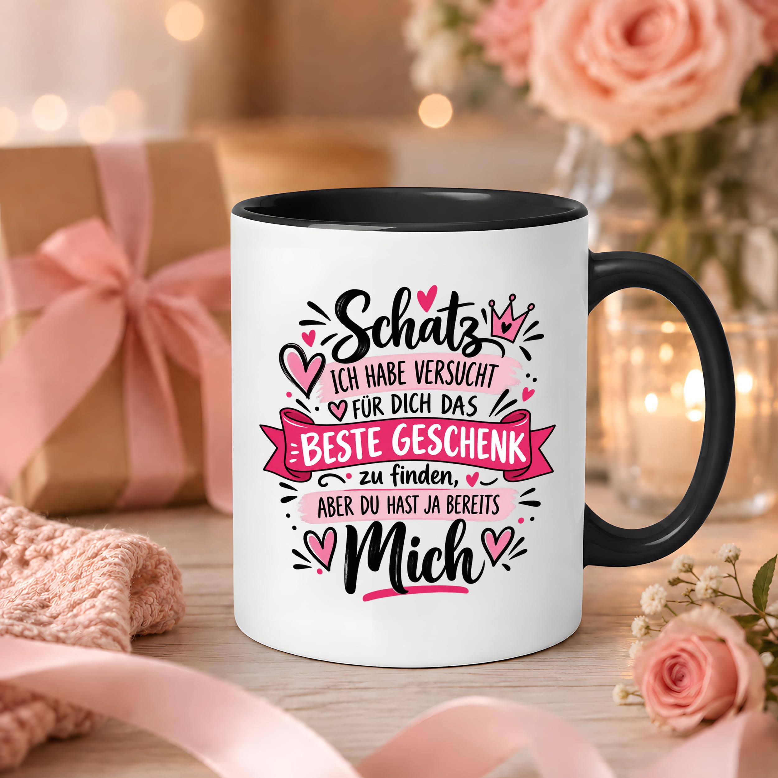 Herzbotschaft Tasse Schatz mit Spruch Das perfekte Geschenk Partner
