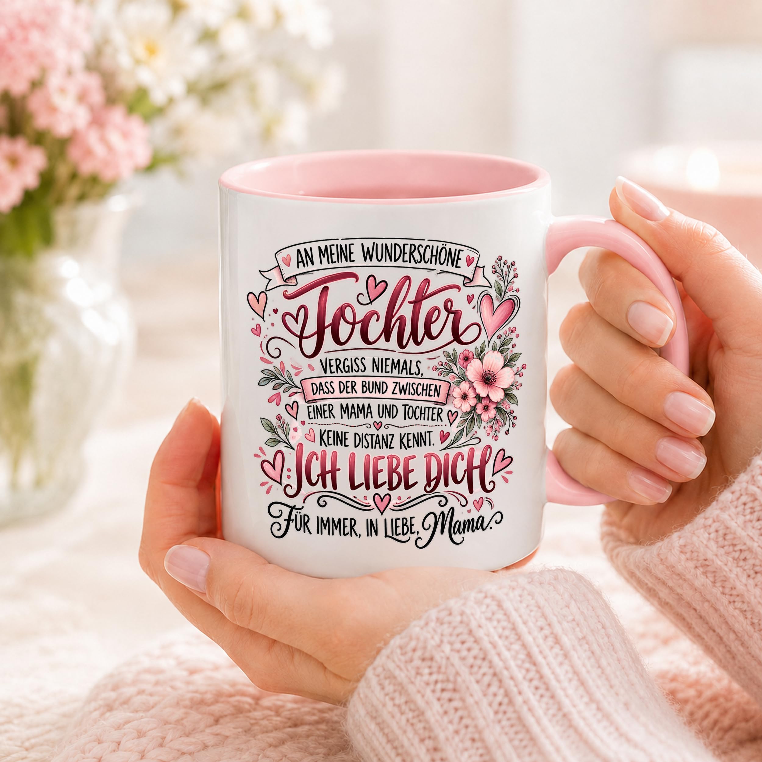 Herzbotschaft Tochter Tasse Geschenk von Mama Kaffeetasse hübsche Tochter