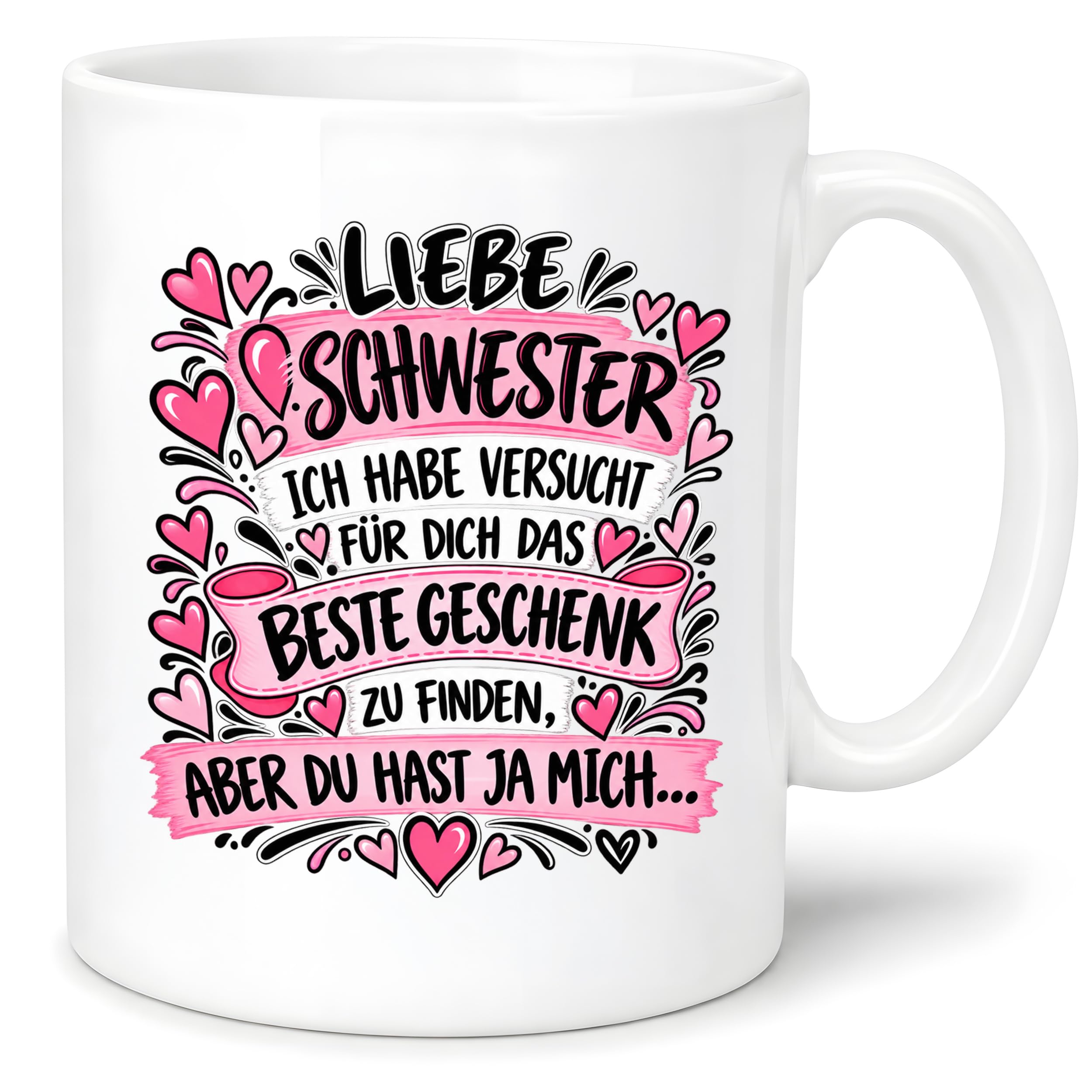 Herzbotschaft Tasse Geschenk Beste Schwester Kaffeetasse Geschwister