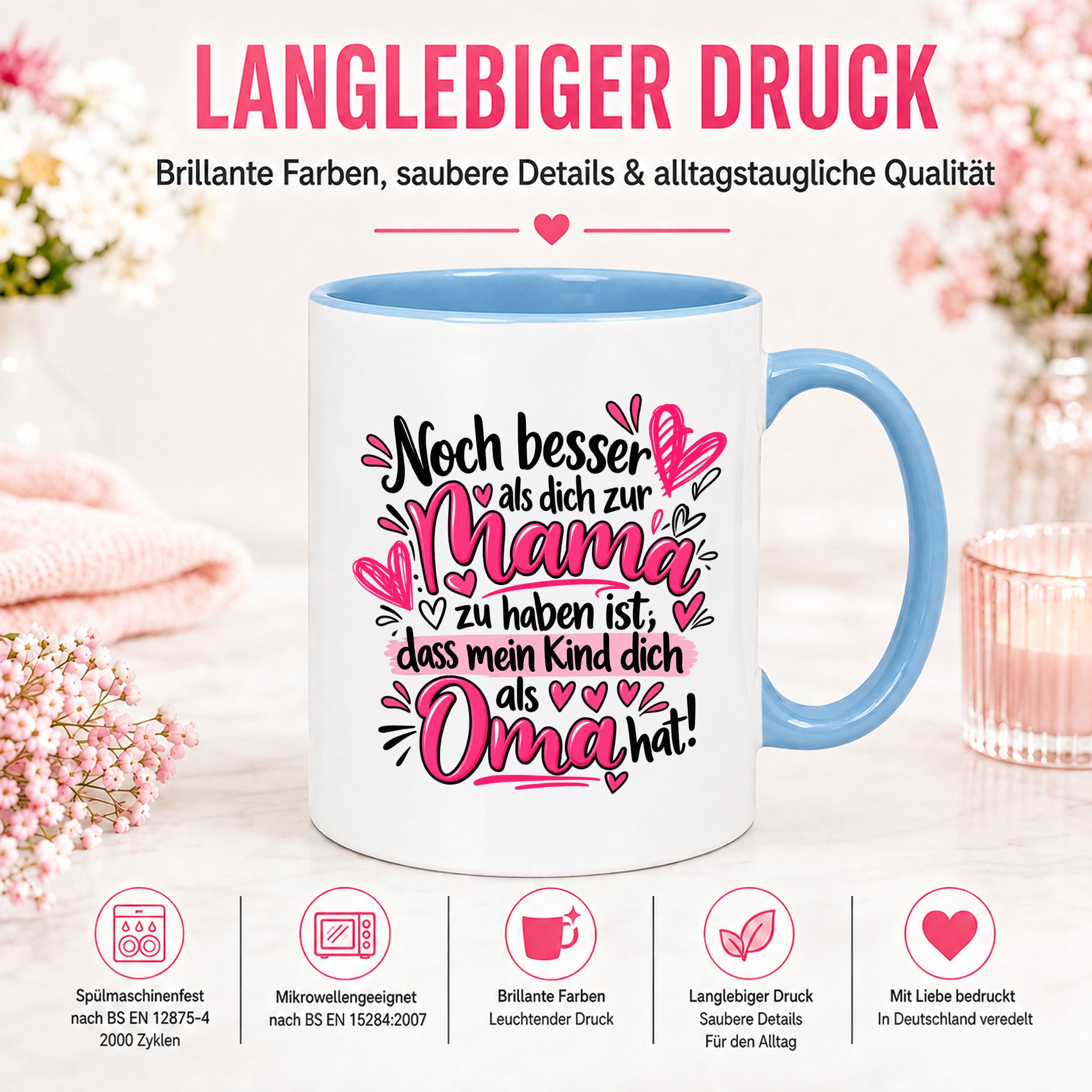 Herzbotschaft Tasse Geschenk Beste Oma der Welt Kaffeetasse