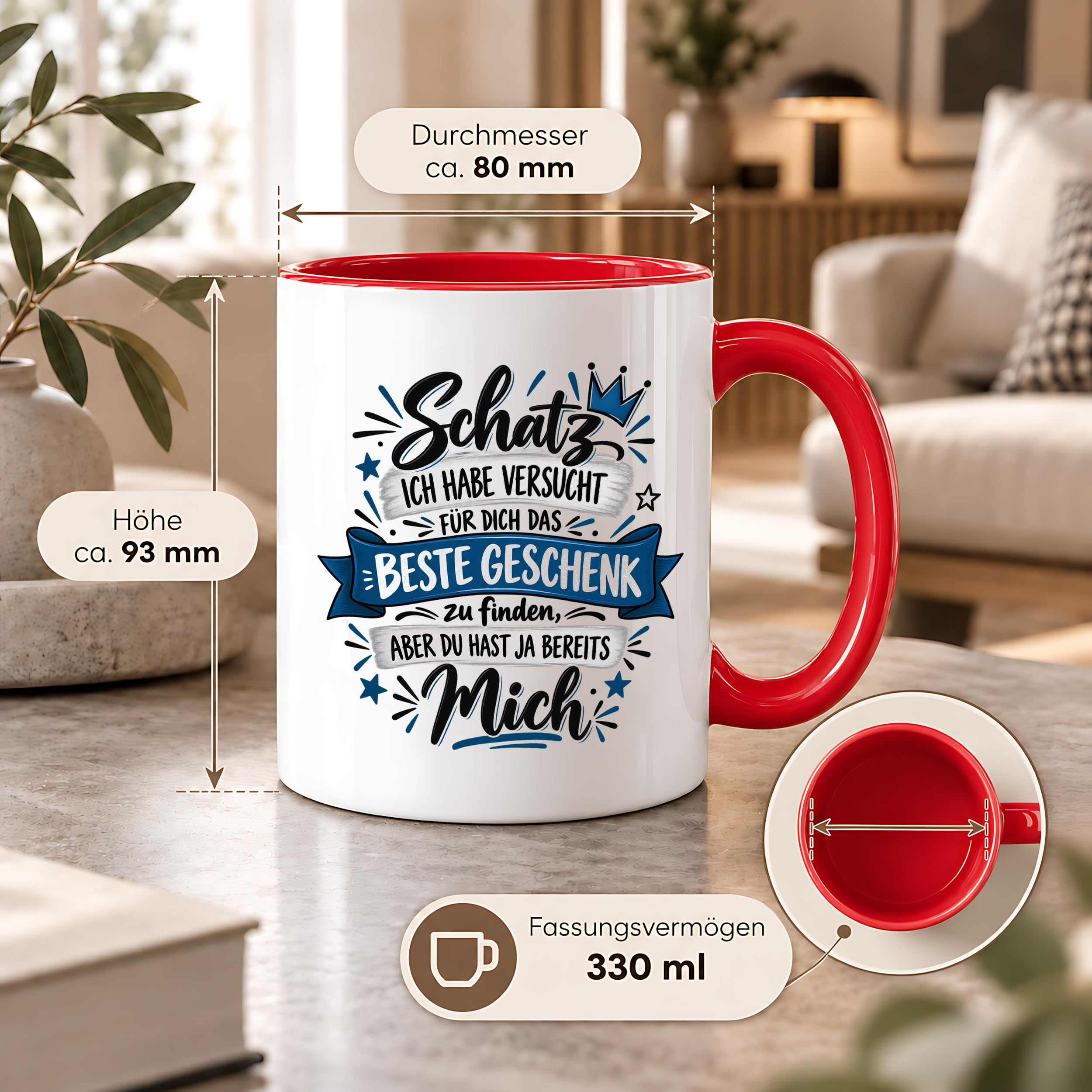 Herzbotschaft Tasse Geschenk Schatz Kaffeetasse für Freund Ehemann Teetasse