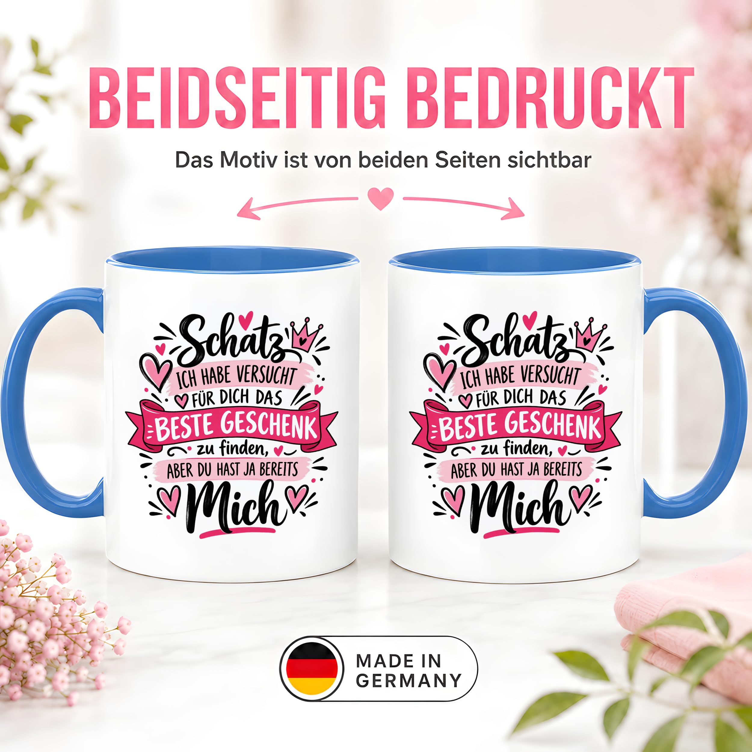 Herzbotschaft Tasse Schatz mit Spruch Das perfekte Geschenk Partner