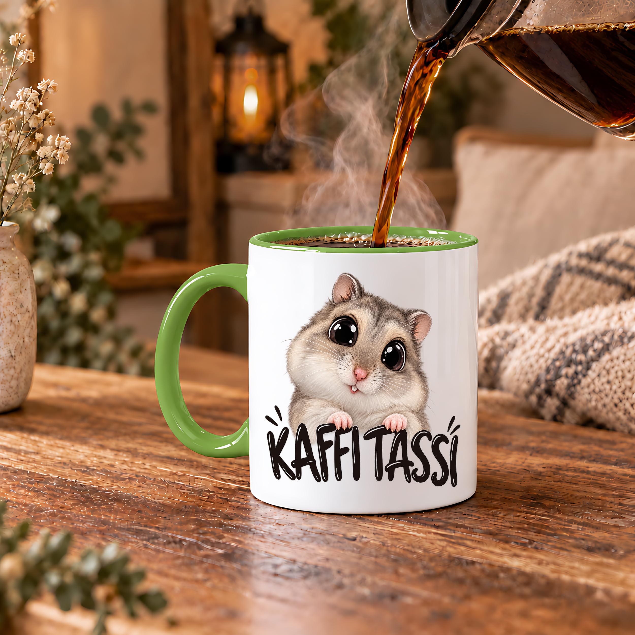 Herzbotschaft Kaffeetasse für Hamster Fans mit lustigem Spruch Kaffi Tassi
