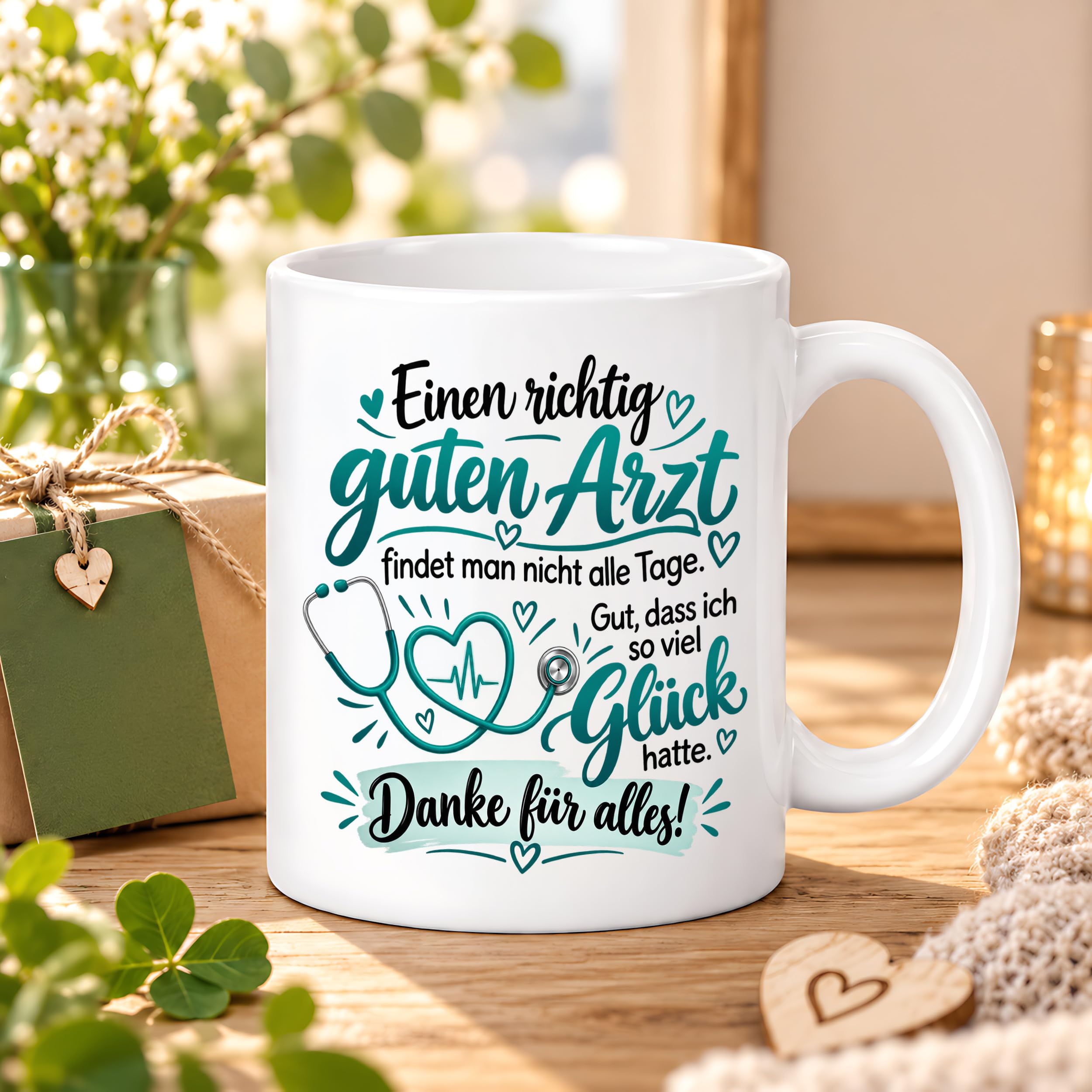 Herzbotschaft Tasse Danke Arzt Geschenk Kaffeetasse für Mediziner Praxis