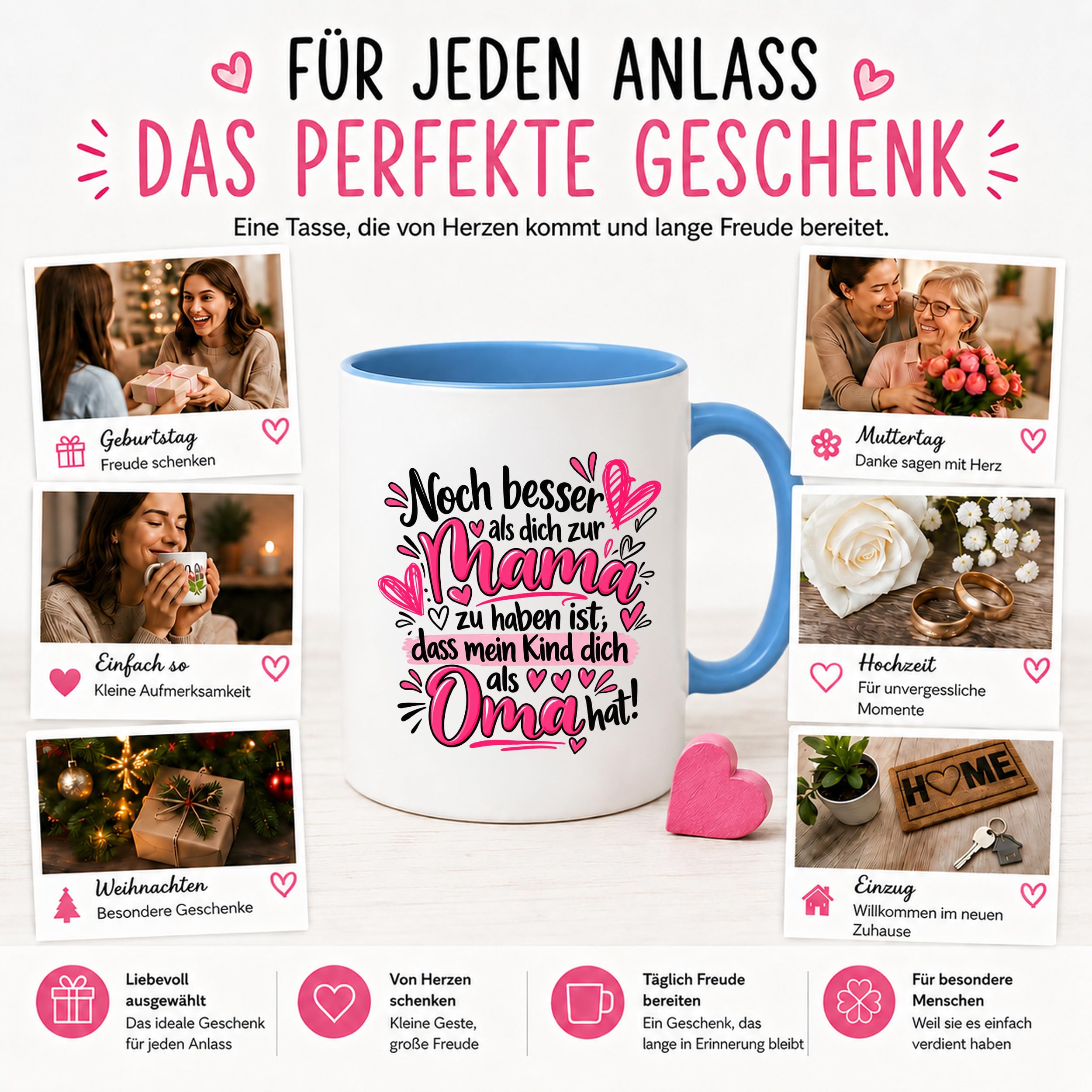 Herzbotschaft Tasse Geschenk Beste Oma der Welt Kaffeetasse