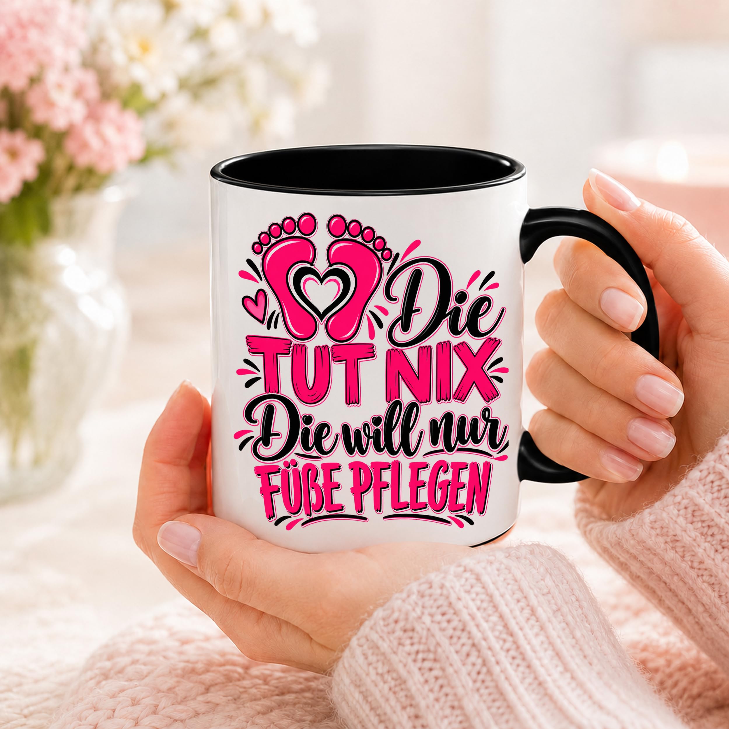 Herzbotschaft Tasse Fußpflege Kaffeetasse für Podologin mit lustigem Spruch